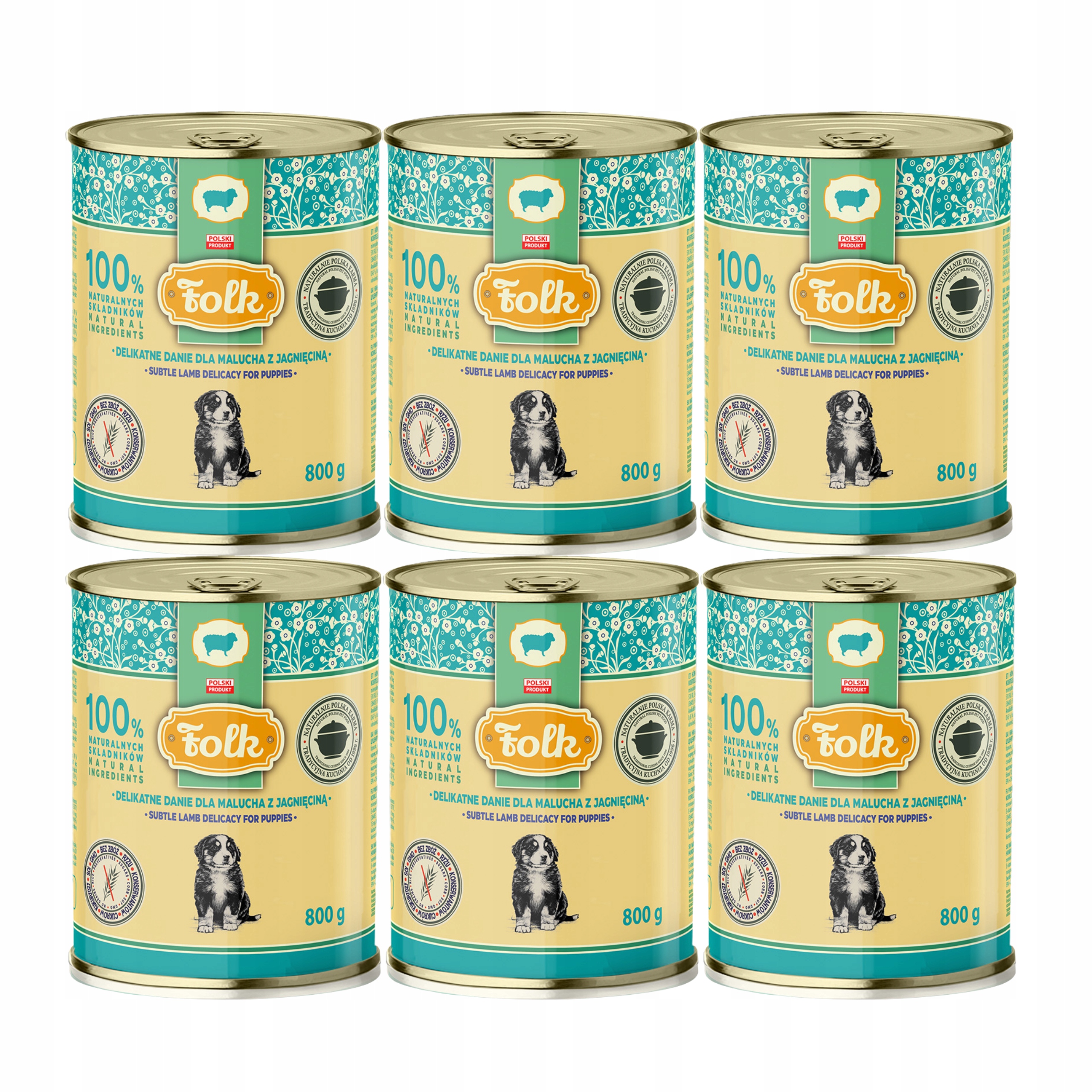 Levně Folk Junior Krmivo mokré pro štěňata Jídlo Jehněčí 6 x 800 g