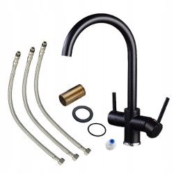 

Kran Bateria Kuchenna Czarna Trójdrożna Filtr Wody