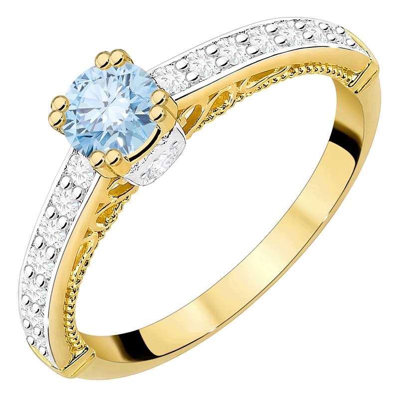 Krásný Zlatý Prstýnek pr. 585 14k s laboratorními diamanty 0,56ct