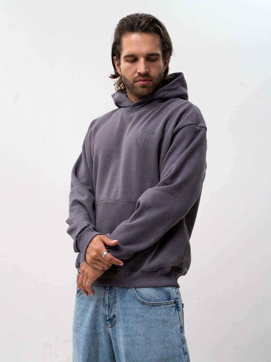 Mikina S Kapucí Oversize Pánská Spraná Šedá Jigga Wear Small Tag II M