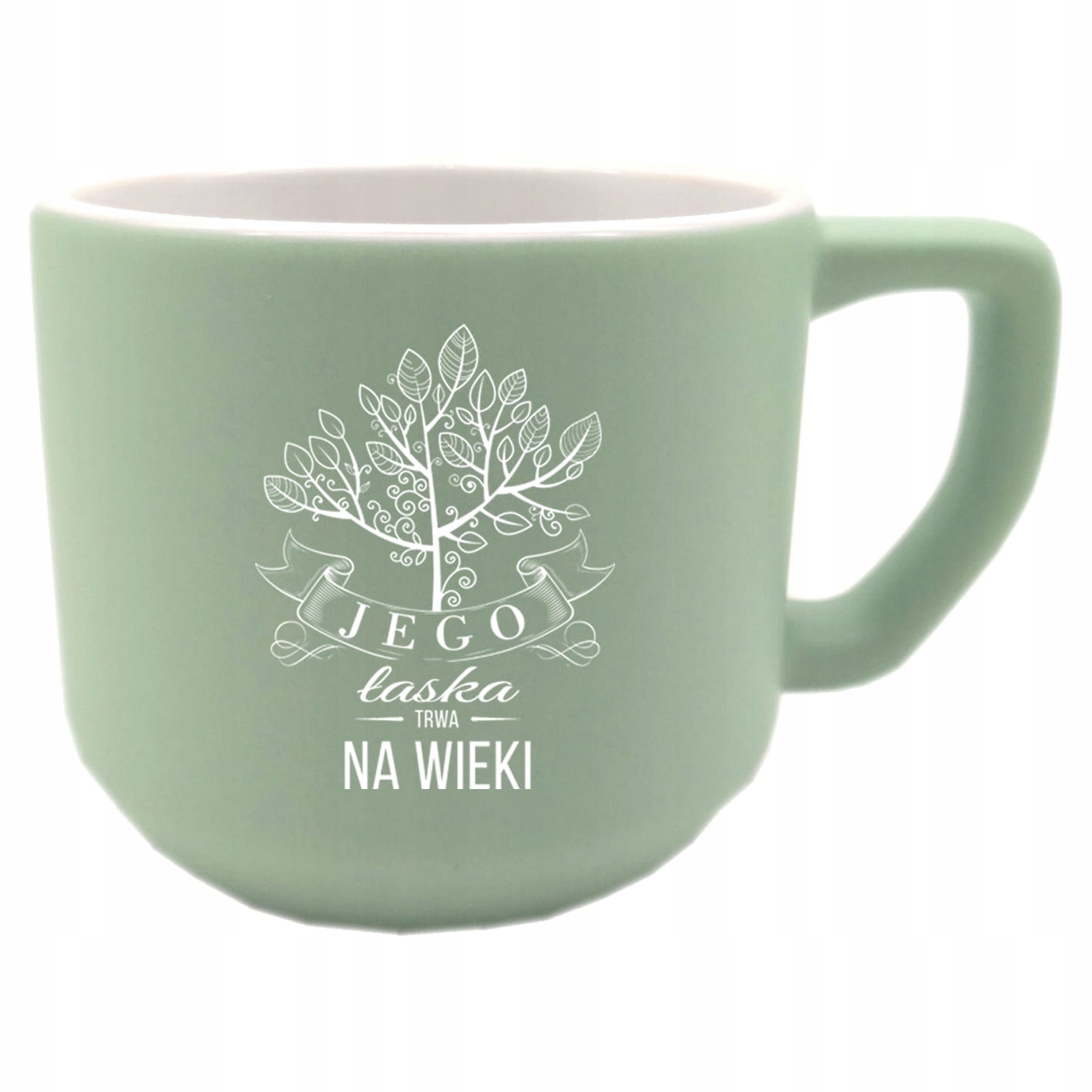 

Kubek beczka zielony "Jego łaska trwa na wiek