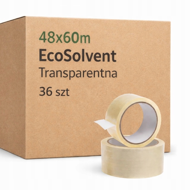 Taśma Pakowa Bezbarwna Solvent Eco 48/66y klejąca Transparent 36 sztuk