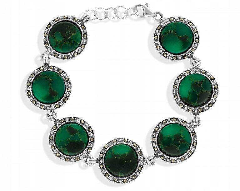 Stříbrný dámský náramek Malachit Markazity Přírodní Široký 925