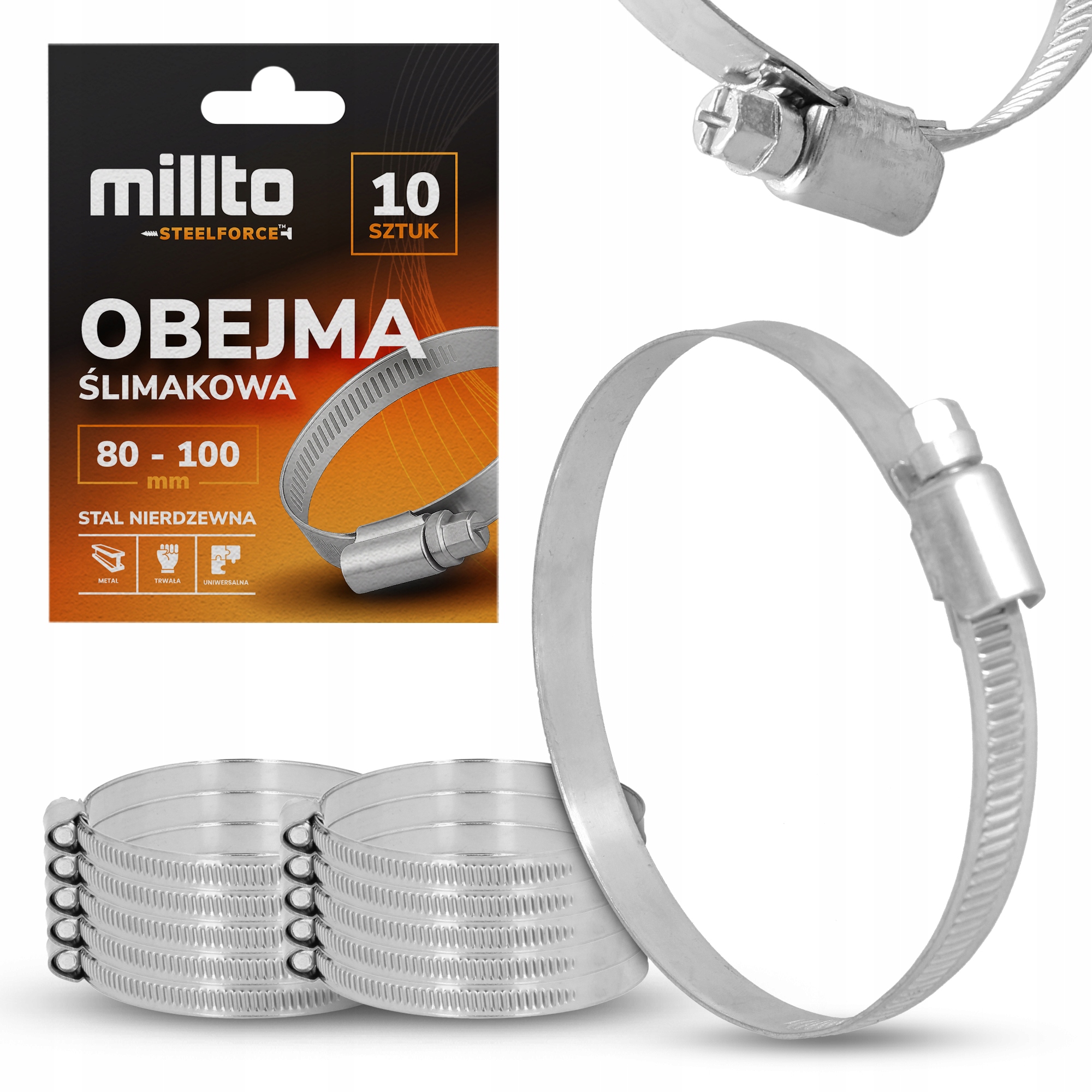 10x Opaska Zaciskowa Metalowa 80-100 Cybant Obejma Ślimakowa Skręcana Nq-m