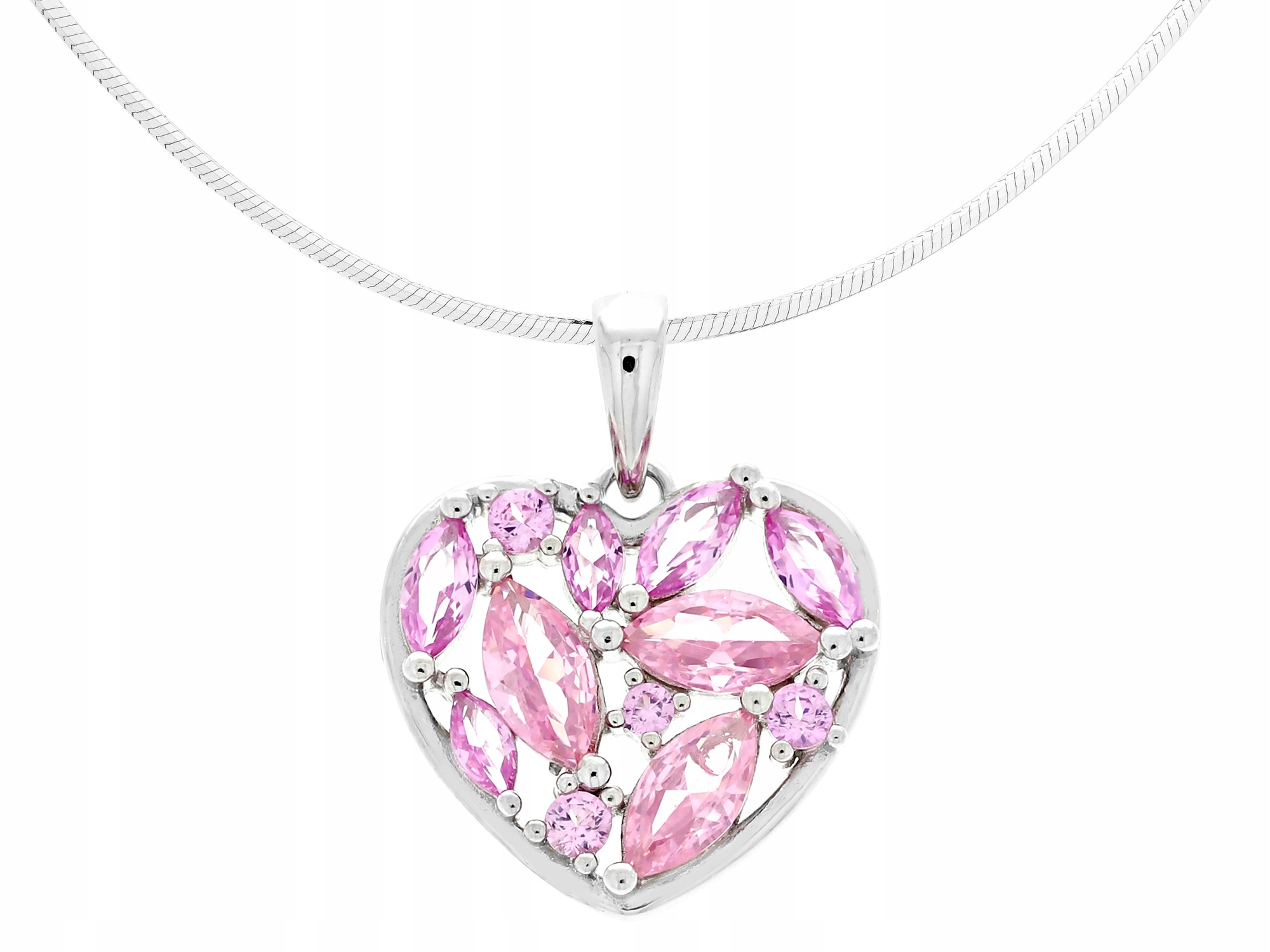 Dlouhý stříbrný dámský náhrdelník Srdce s růžovými zirkony Stříbro 75 cm