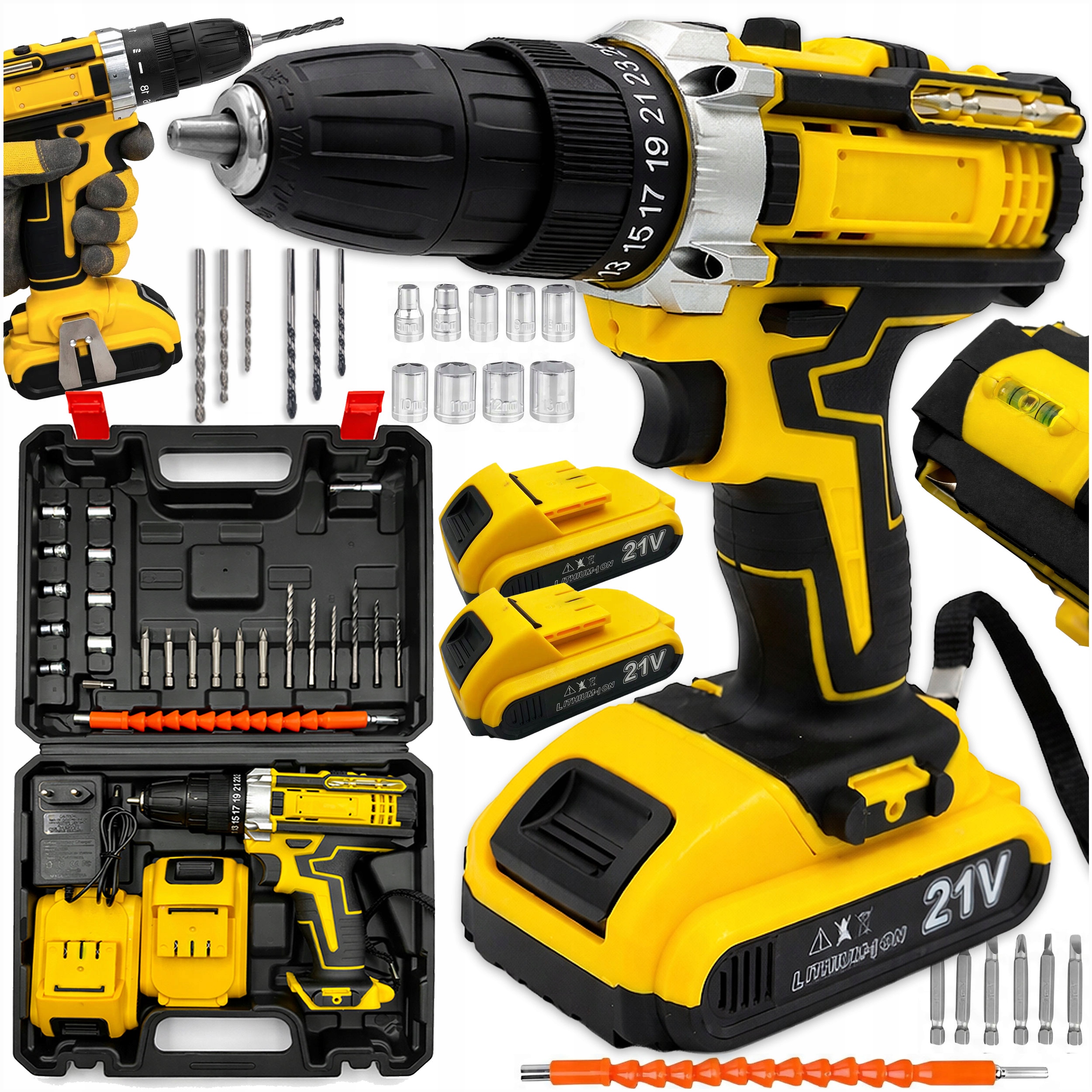 Wiertarko Wkrętarka Akumulatorowa Wkrętak 2X Aku 21V Zestaw Walizka Mocna