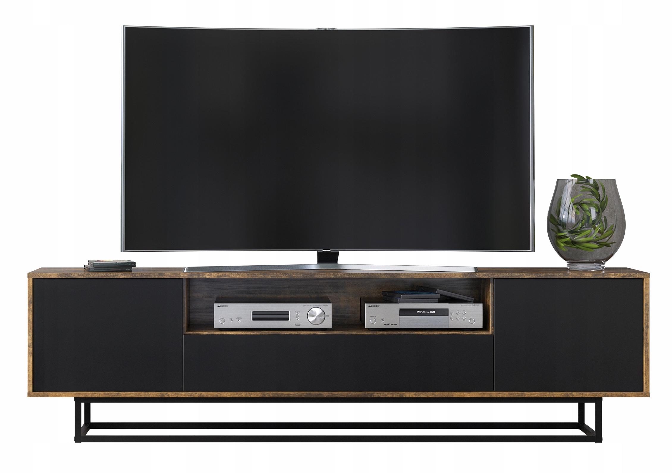 Duża Szafka Rtv Do Salonu 200CM Stolik Tv Loft Industrial Czarny Mat LFT002