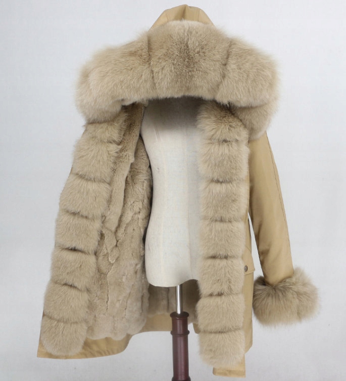 Kurtka Parka Futro naturalne Królik Lis Jenot 42XL Wzór dominujący bez wzoru