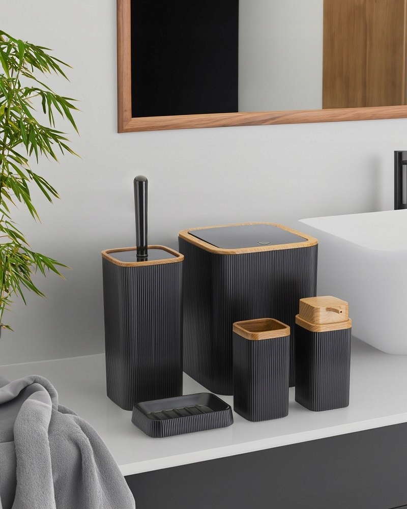 Komplet łazienkowy Zoya Zestaw Akcesoria 5 elementów czarny drewno 5w1 Marka HowHomely