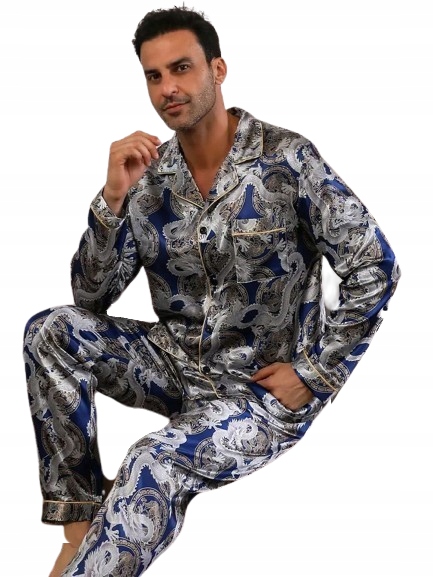 Elegantní Pyžamo Ze Saténu Hedvábný Satén Rozepínací Pyžamo XXL