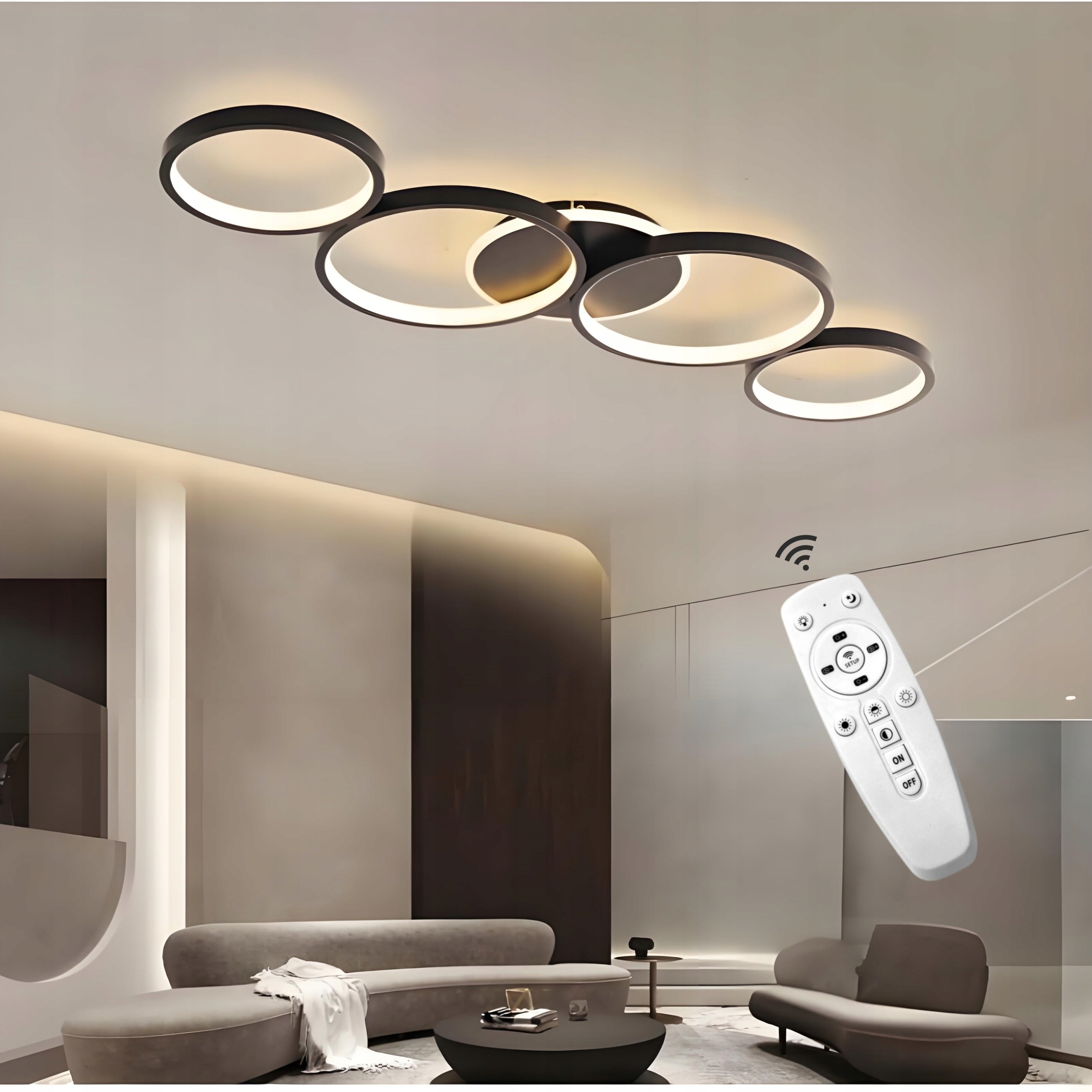 Led Stropná Lampa S 5 Žiarovkami Stmievacieho Krúžku, Čierna S Diaľkovým Ovládaním