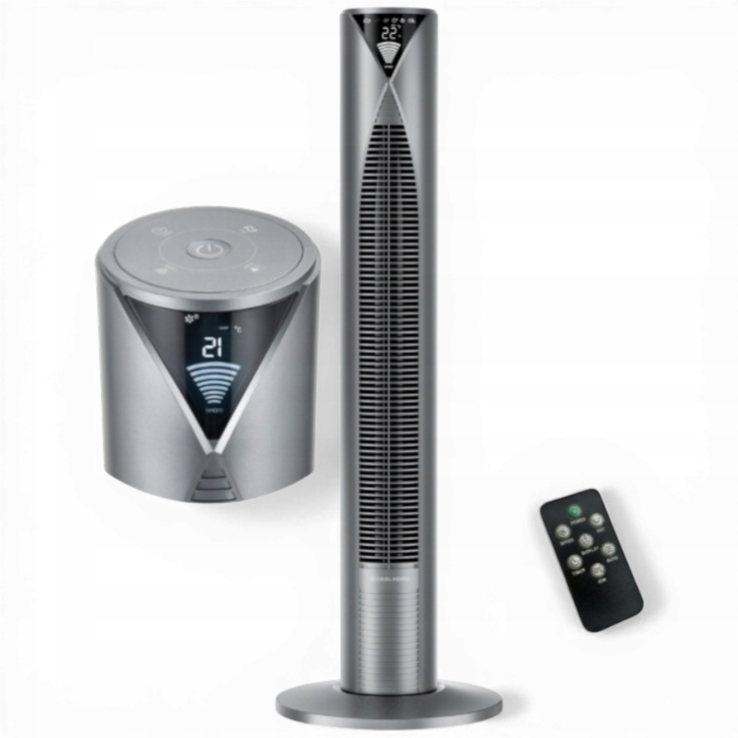 Stojací vežový ventilátor s diaľkovým ovládaním a čističkou vzduchu, moderný