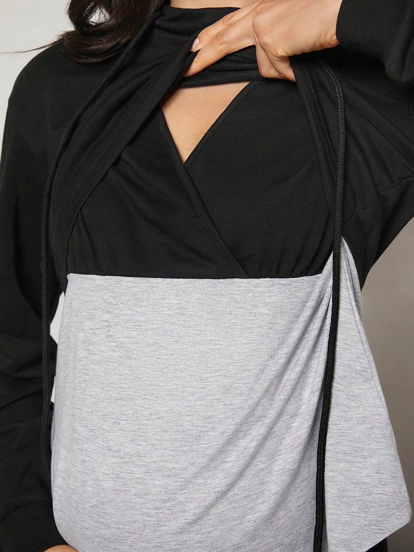 CZARNO SZARA BLUZA Z KAPTUREM DŁUGI RĘKAW GŁADKA KLASYCZNA SHEIN 40/42 Rozmiar 40/42