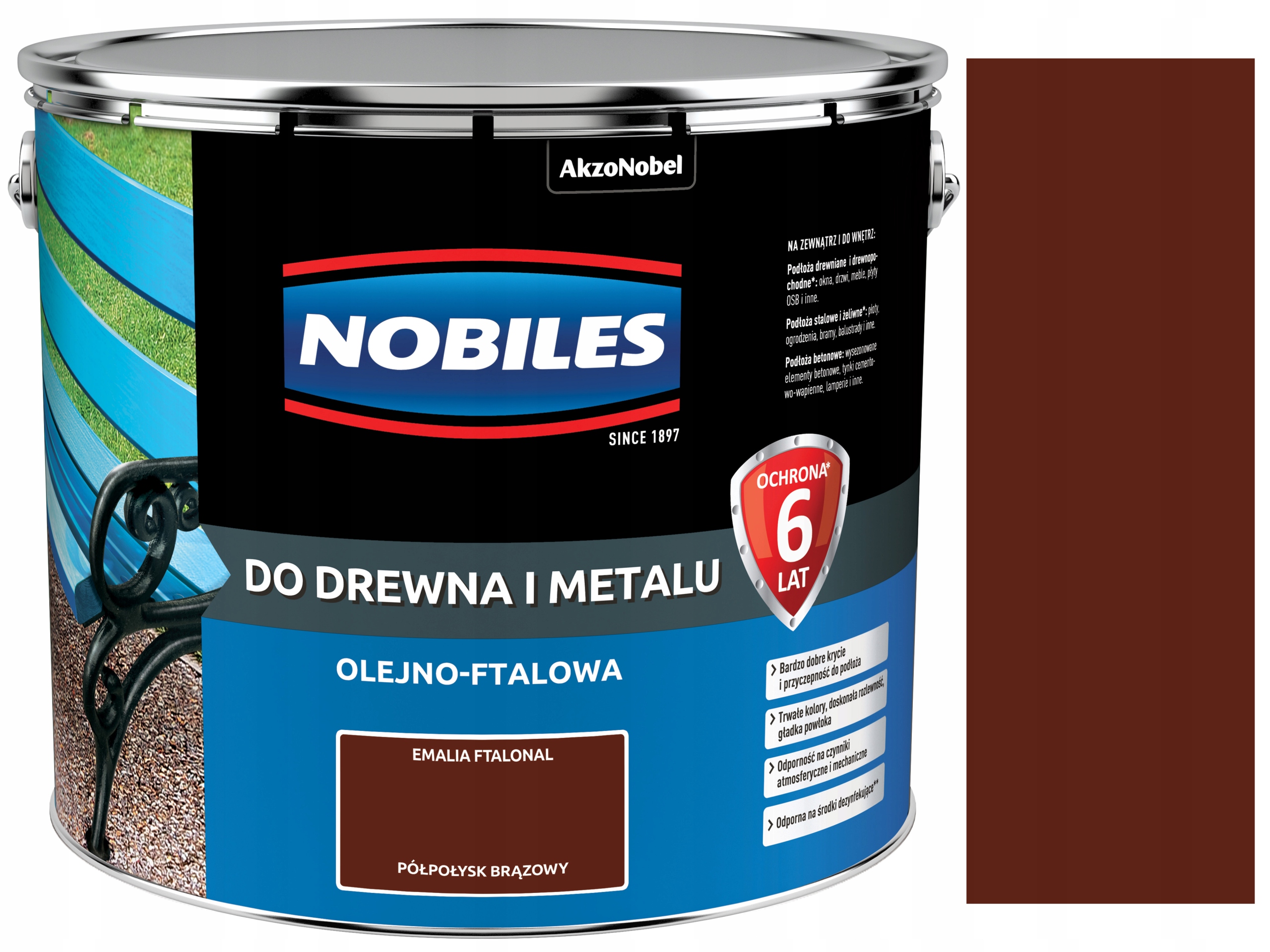 Farba olejno-ftalowa do drewna metal Nobiles Ftalonal Brązowy Półpołysk 10L