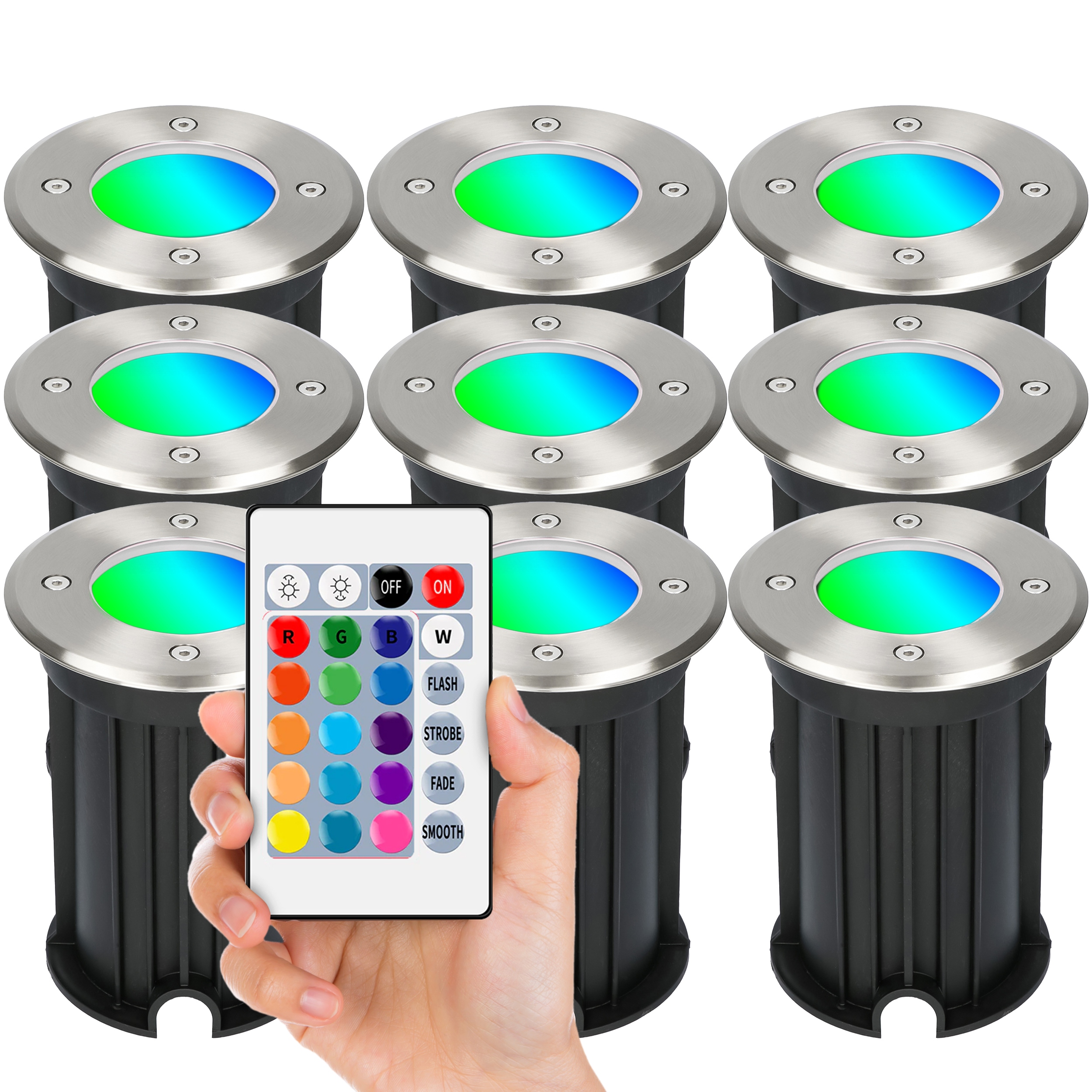 9xHERMETYCZNA Oprawa Led Ogrodowa Lampa Gruntowa Ogrodowa Żarówka Rgb Pilot