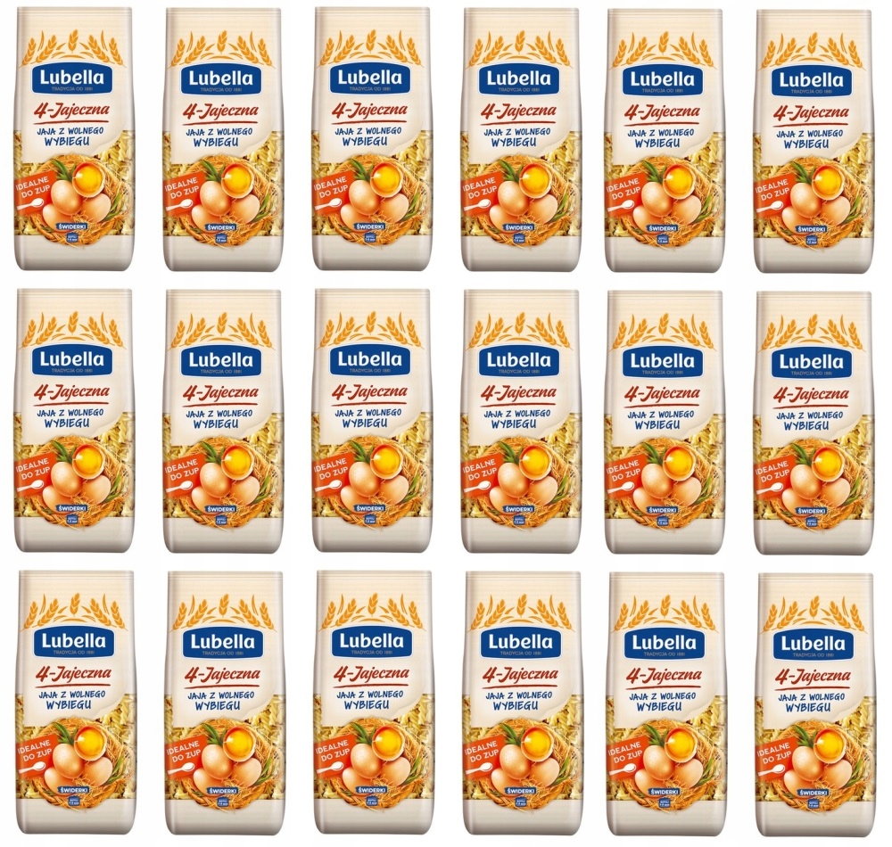 Levně 18 x 250 g Lubella 4-vaječná Těstoviny fusilli Karton