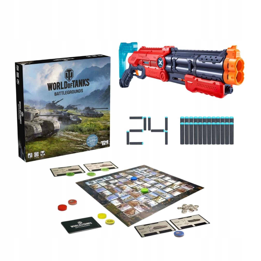 World Of Tanks Gra Planszowa +duża Wyrzutnia Karabin X-shot +24 strzałki