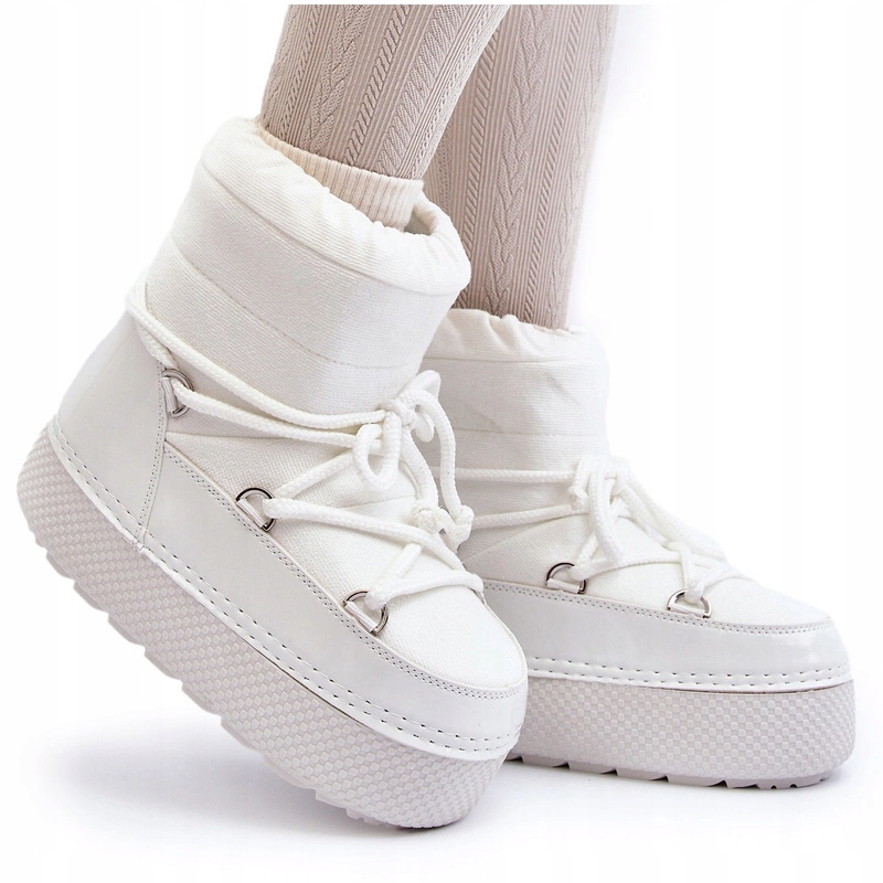 Dámské Sněhule Na Masivní Podrážce S Vázáním, Bílé, Velikost 41/42