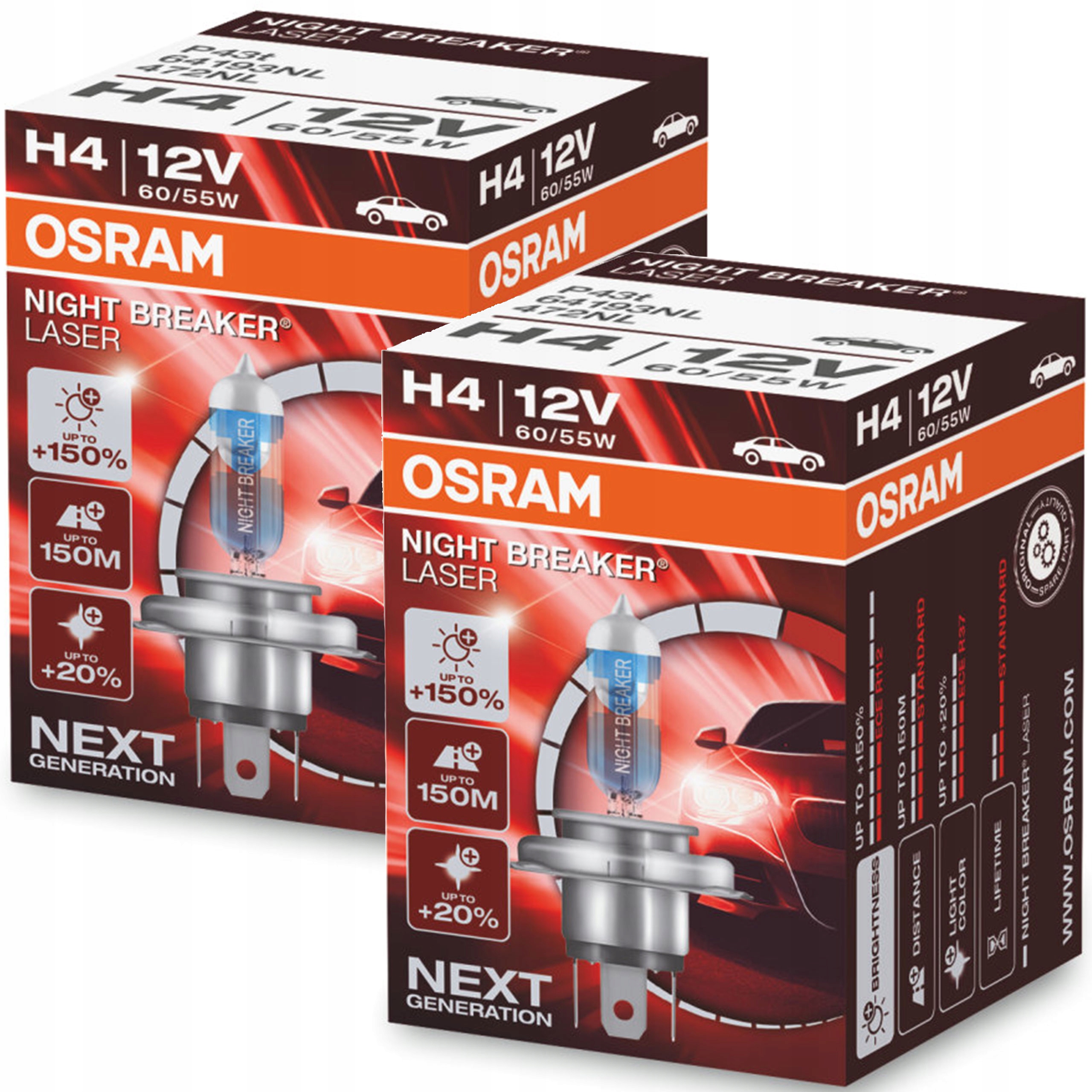 Osram Żarówka H4 Night Breaker Laser +150% x2