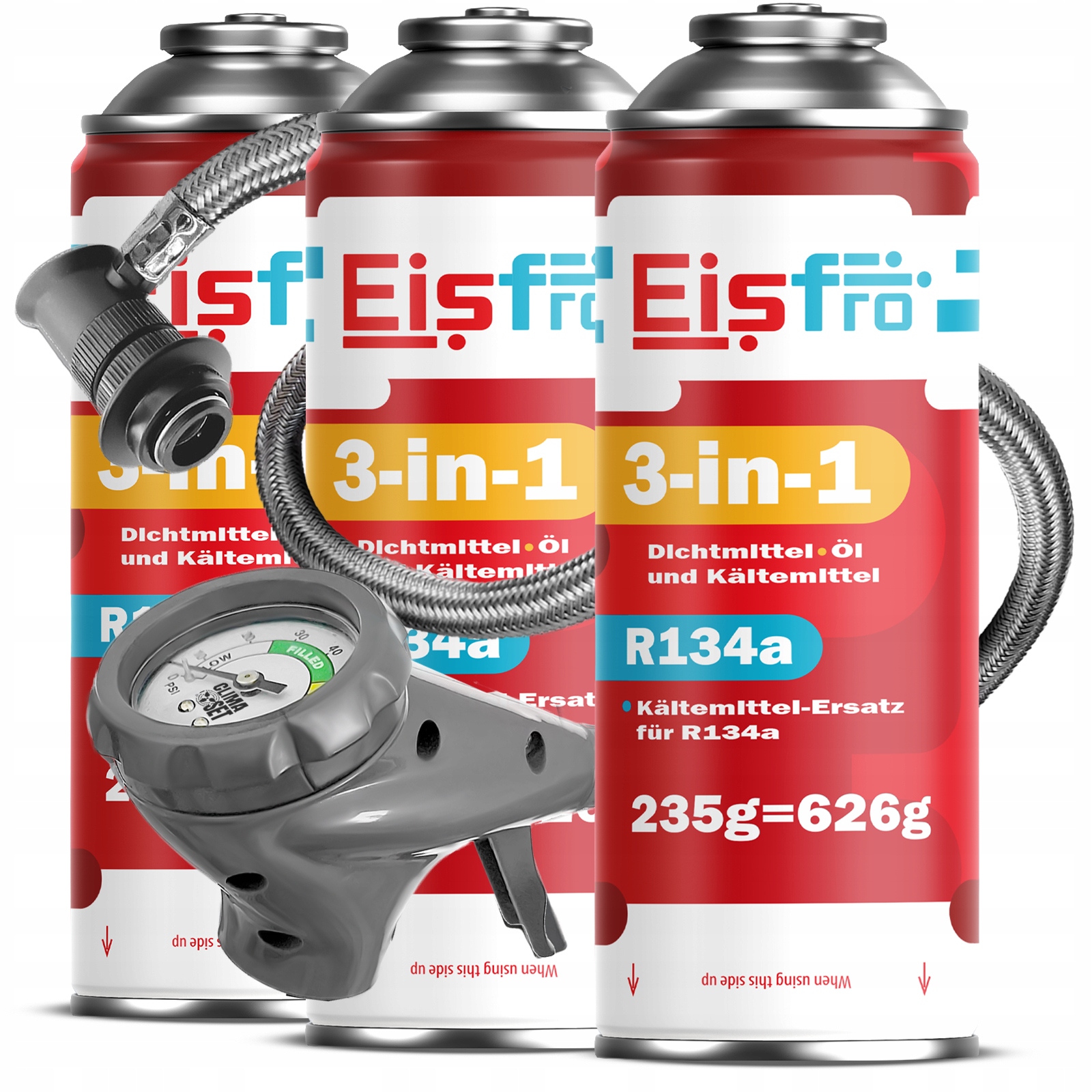 3x Gaz Pro Klimatizaci R134a chladivo 3v1 705g vypouštěcí potrubí