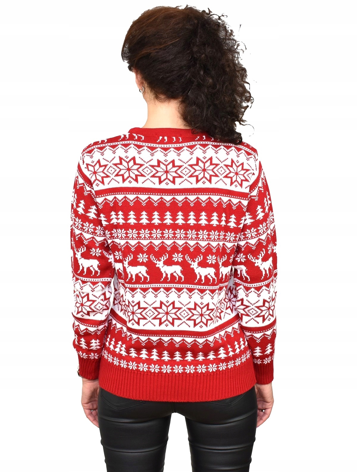 ŚWIĄTECZNY SWETER NORWESKI BOŻENARODZENIOWY CZERWONY GWIAZDKI ŚWIĘTA S Materiał dominujący akryl