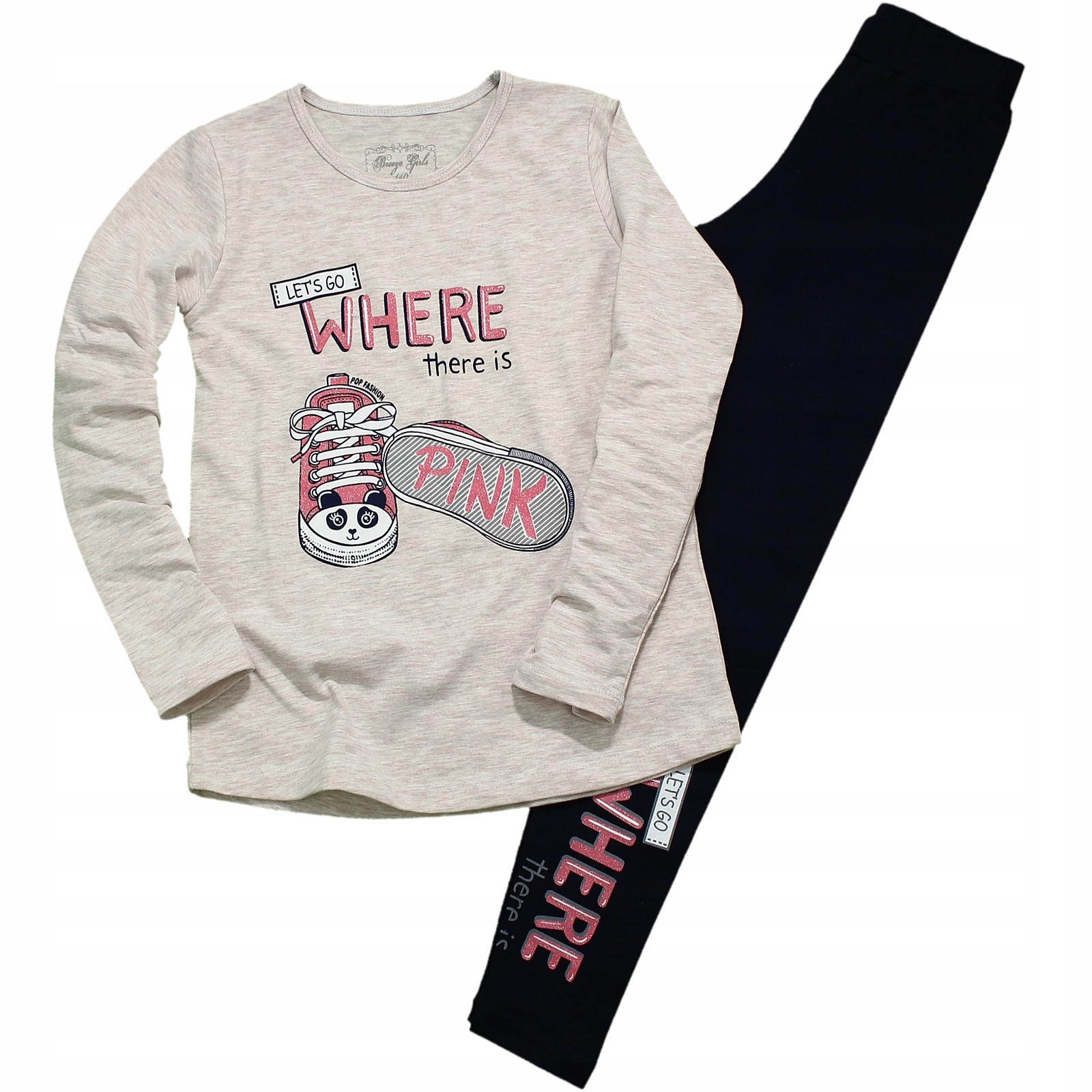 

Komplet Bluzka Getry Nadruk Trampki Brokat 134