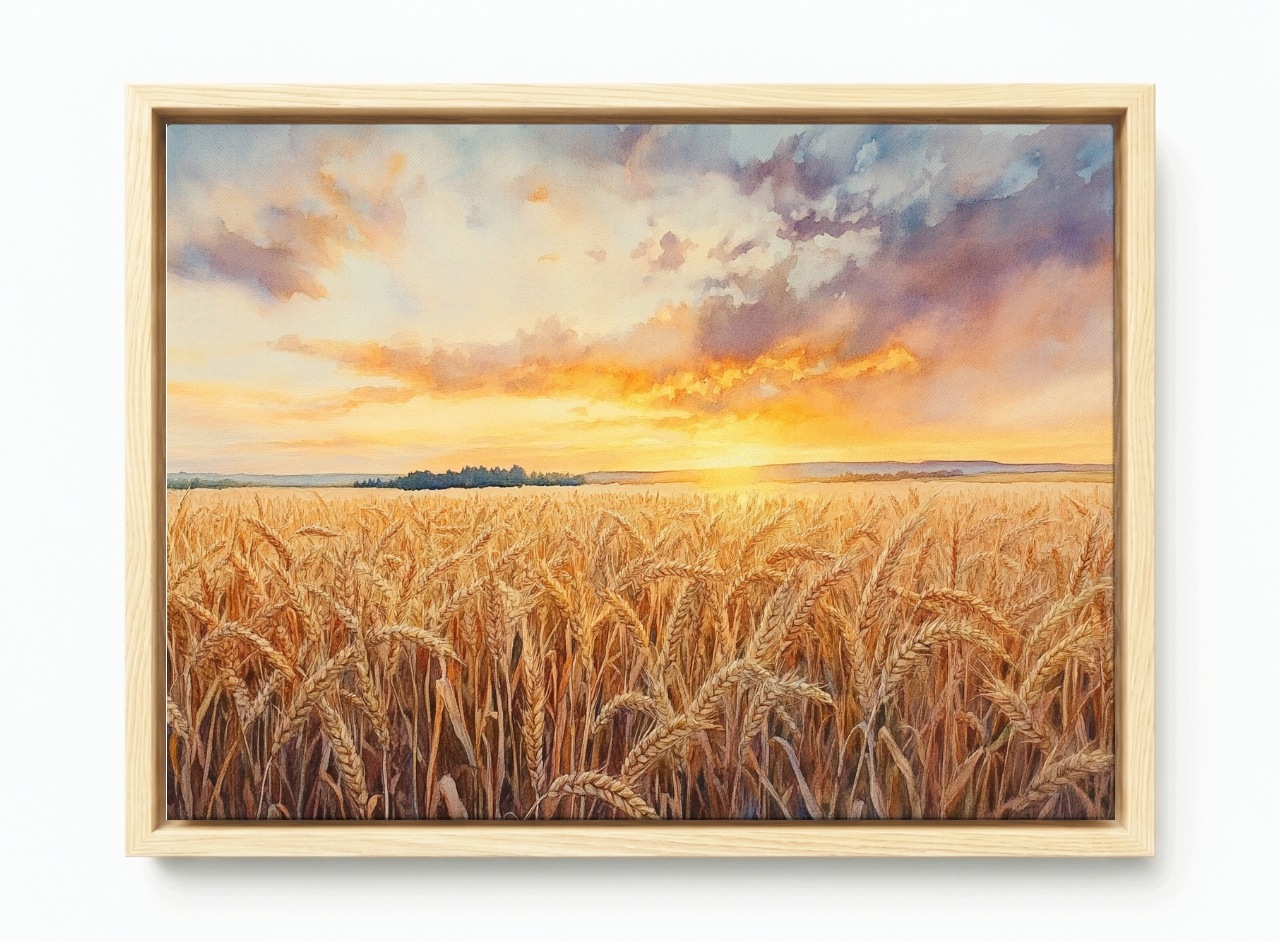 Obraz Rám Americký Box Krajina Vesnice Pole Obilí Žně Západ Slunce 60x40