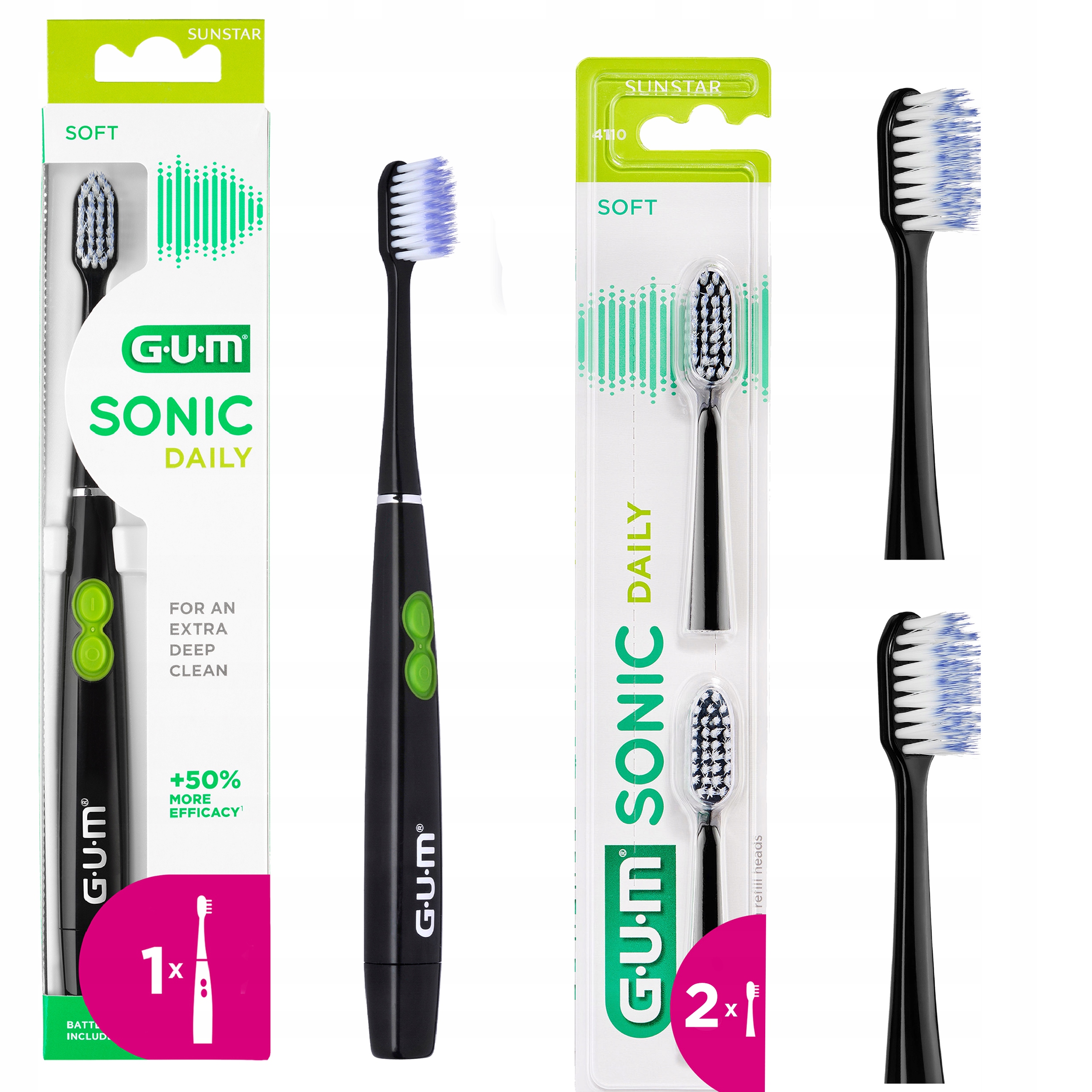 Szczoteczka soniczna Gum Sonic Daily Czarna oryginalne wymienne główki