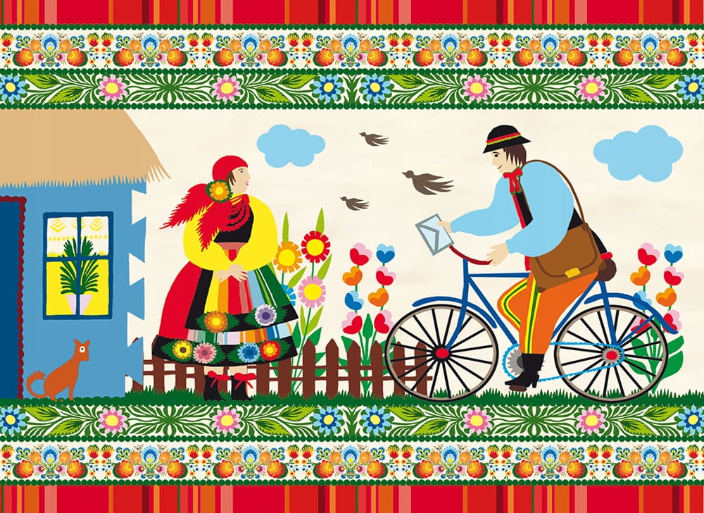 KARTKA SKŁADANA KARNET B6 + KOPERTA - WZÓR ŁOWICKI LISTONOSZ FOLK