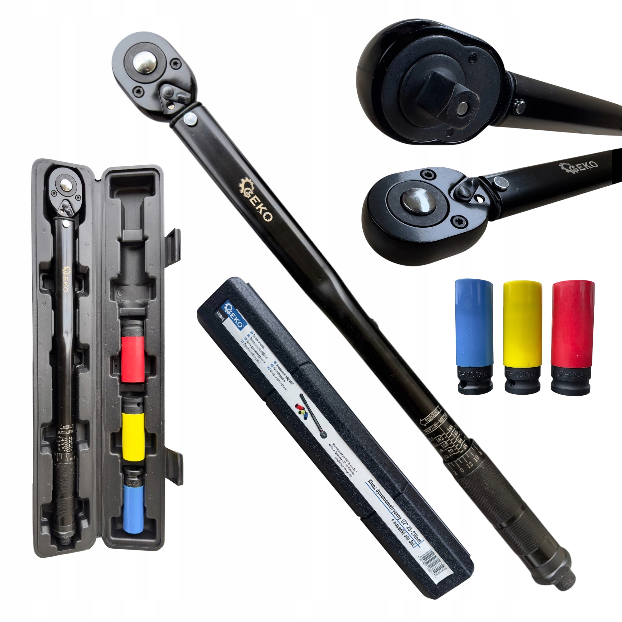 Dynamometrický Klíč 1/2" 28-210 Nm S Pojistkou Pro Kola Pouzdro A Sadou Nástrčných Hlavic