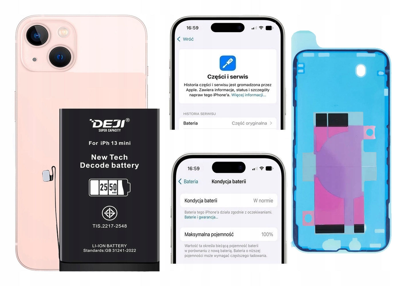 Zvětšená baterie Deji pro iPhone 13 mini Bez Sdělení opravná sada