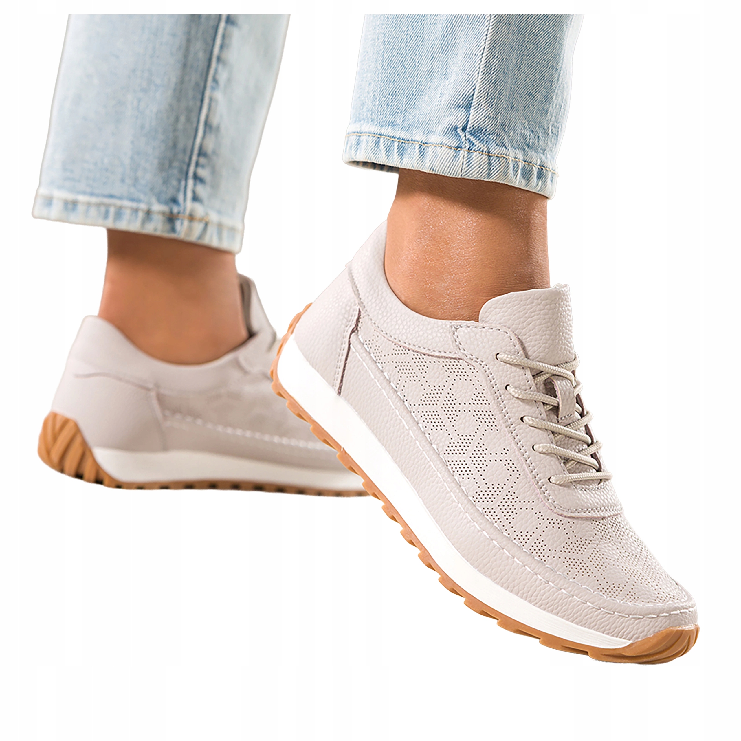 Béžové Polobotky Dámské Šněrovací Tenisky Ažurové Pohodlné Kožené r 36