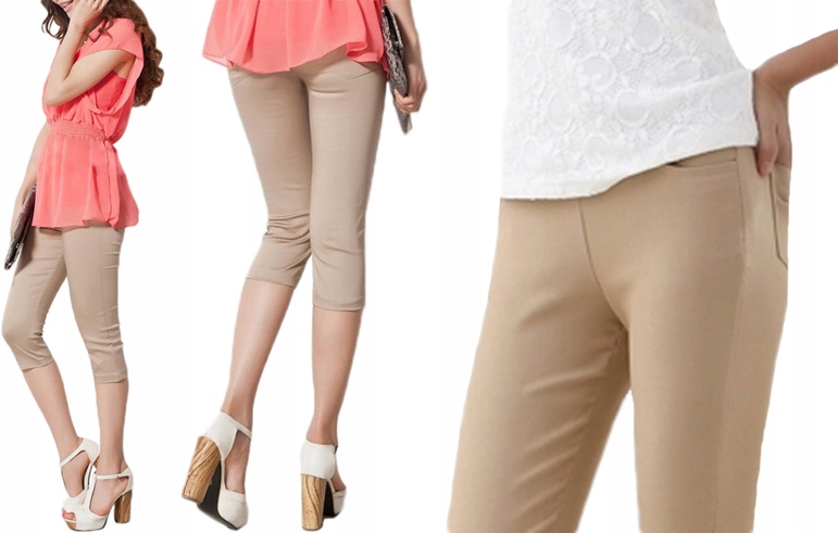 

Rybaczki Beżowe Spodenki Legginsy Kieszeniami 48