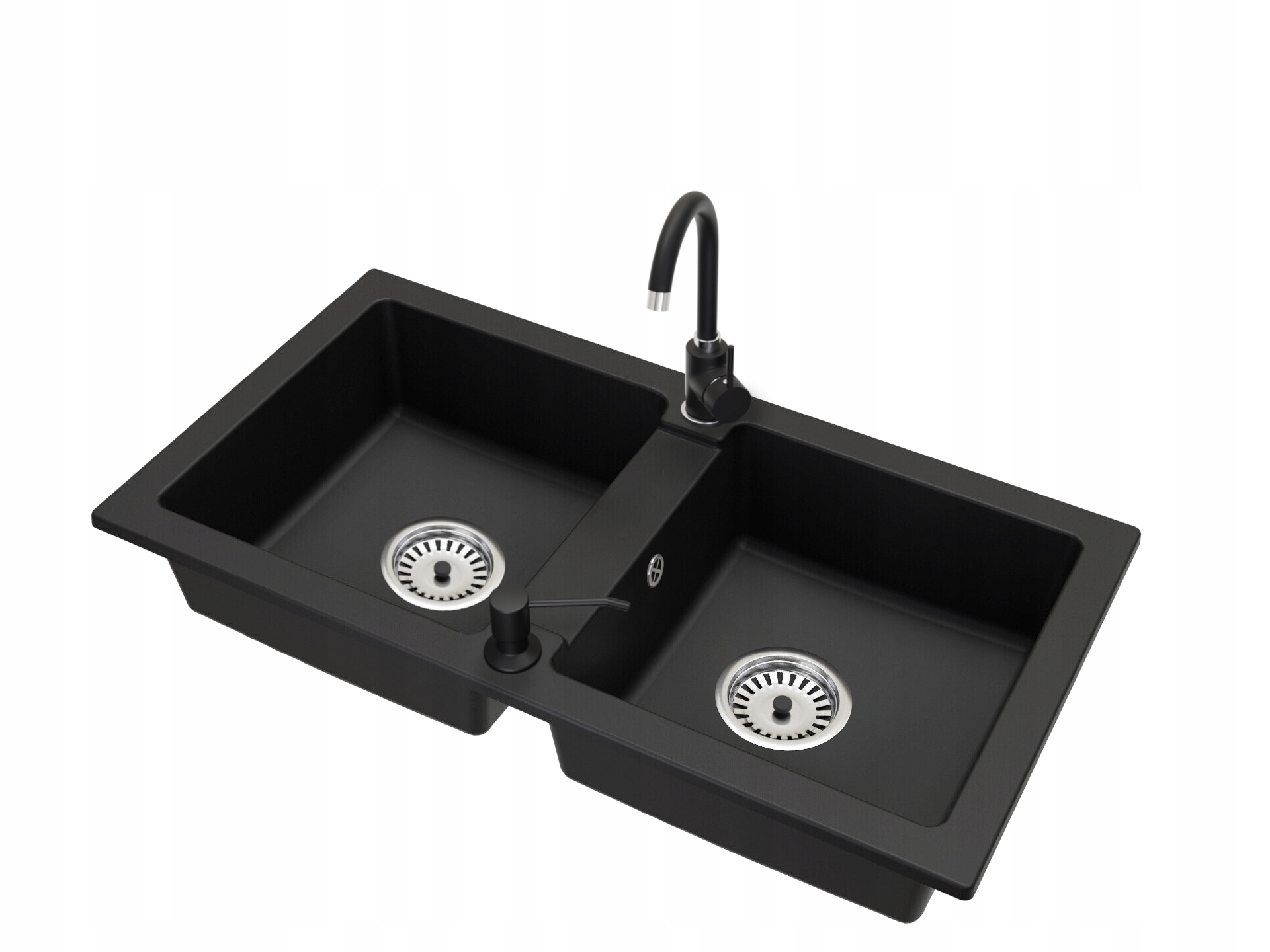 Granitový dřez Dvoukomorový Borys Sifon Chrom Baterie Beta Dávkovač