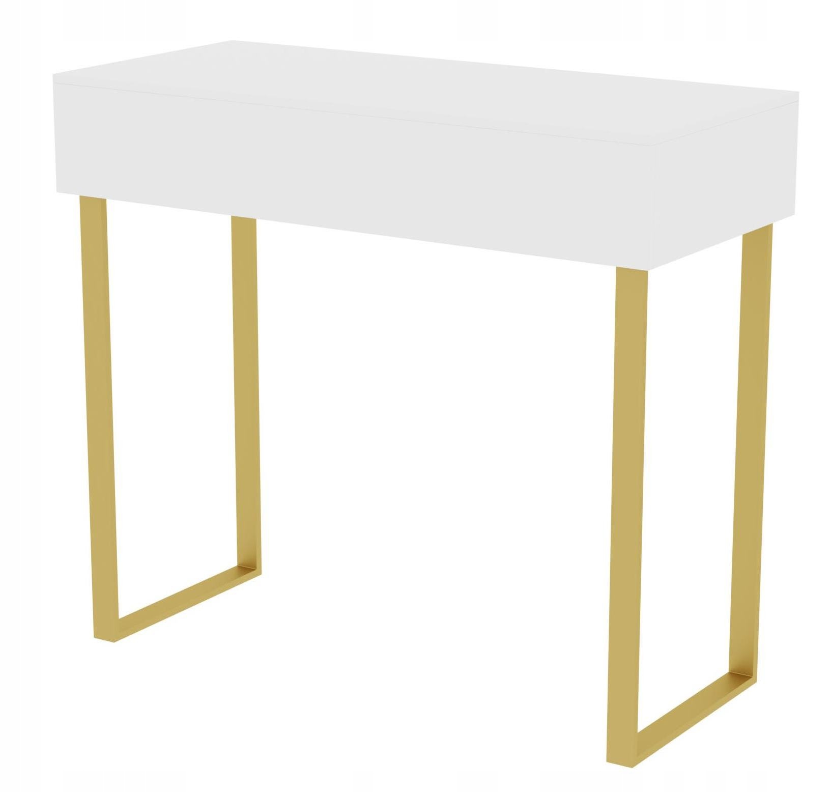 Konzolová Toaletka Voga 90 Biela Lesklá Zlaté Nohy Z Kovu