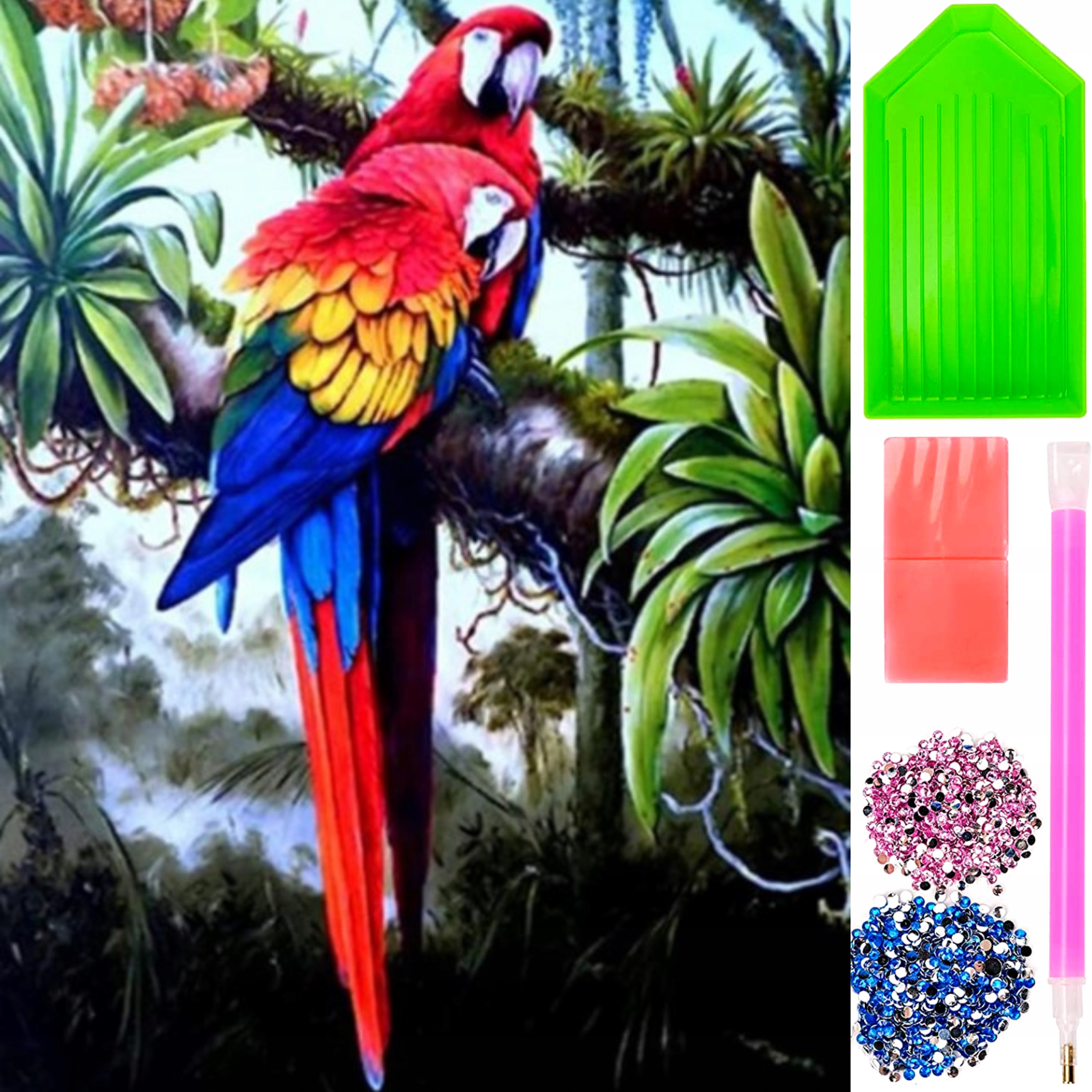 Velká Diamantová Výšivka XXL 80X40 Papoušci Na Větvi Mozaika Diamond Paiting 5D