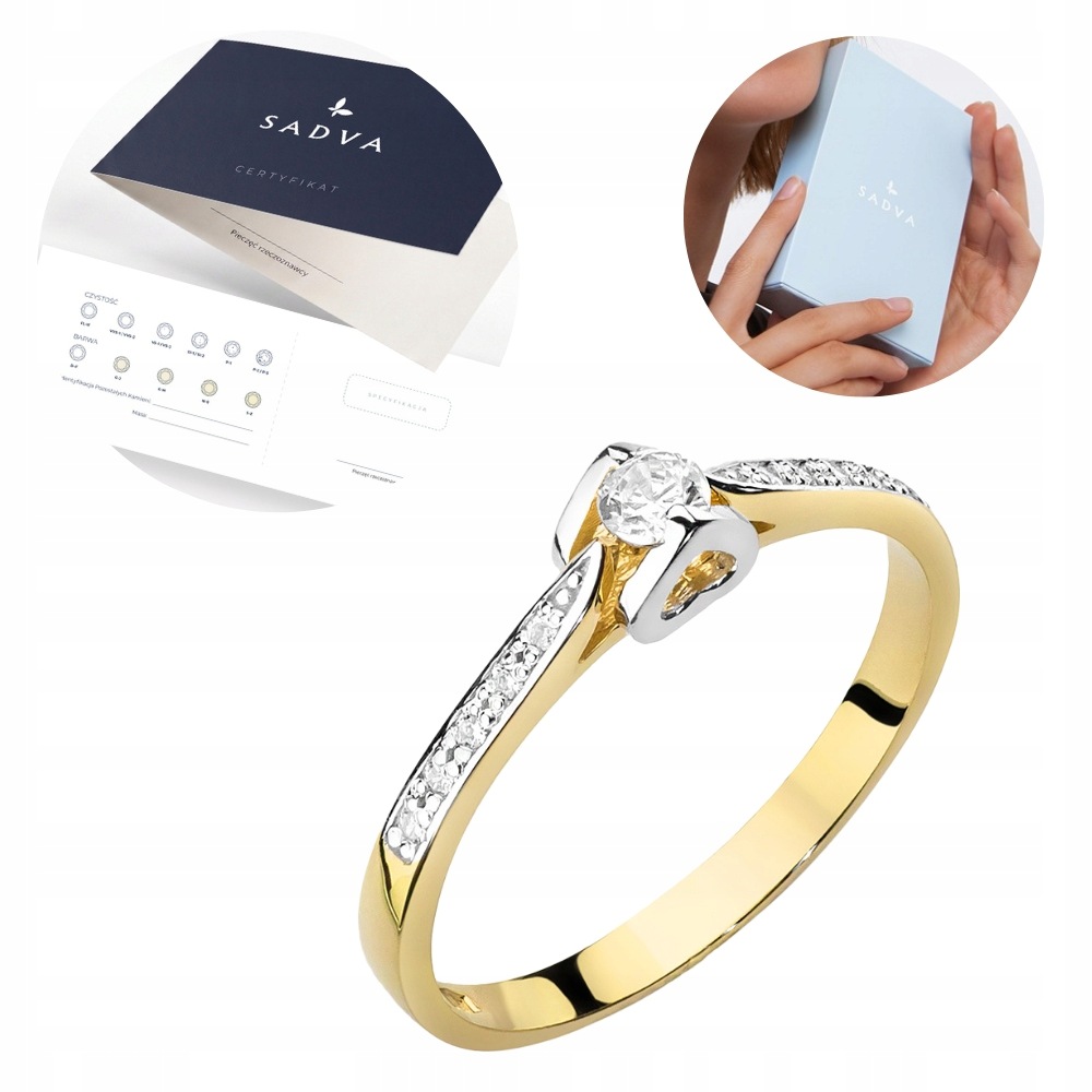 Złoty pierścionek zaręczynowy z brylantami Heart 0,15 ct próba 585 Sadva 18