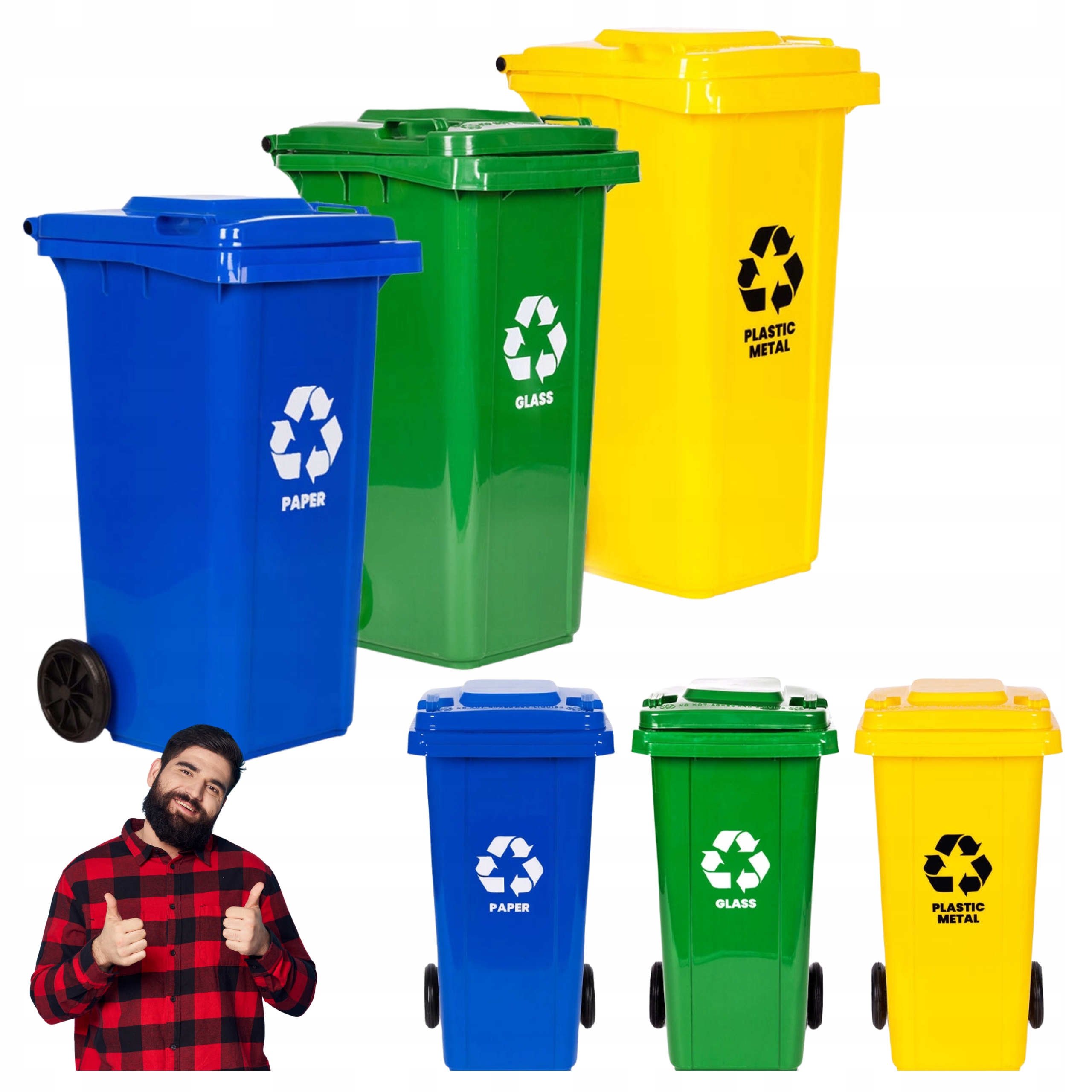 Zestaw 3 Koszy Na Śmieci Pojemniki Na Odpady 3x120L Papier Szkło Plastik
