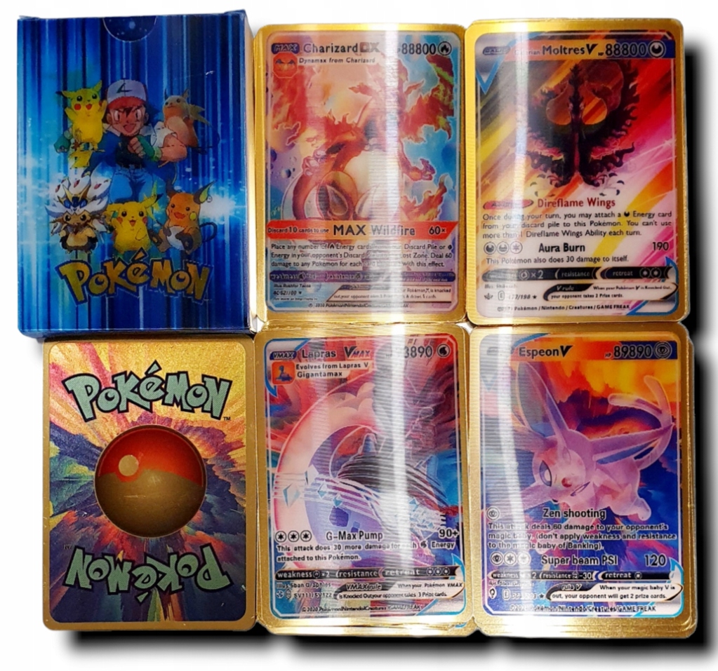 

Karty Pokemon złote 3D Trójwymiarowe 27 sztuk etui