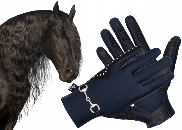 Jezdecké rukavice Equestrian Queen Trangan s modrými zirkony Xs