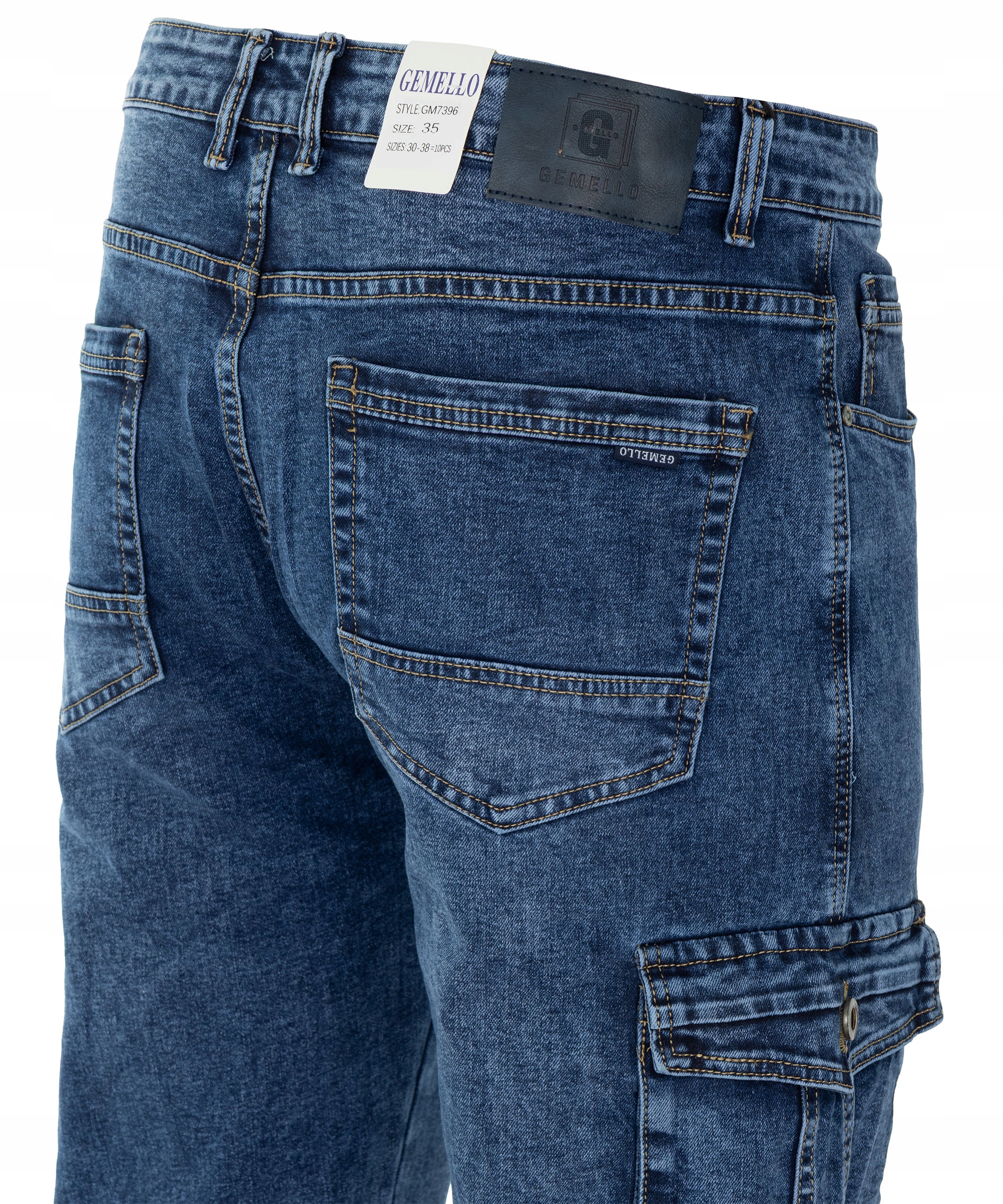 Spodnie męskie jeans Niebieskie Bojówki Długie nogawki Pas 90-98 cm W35