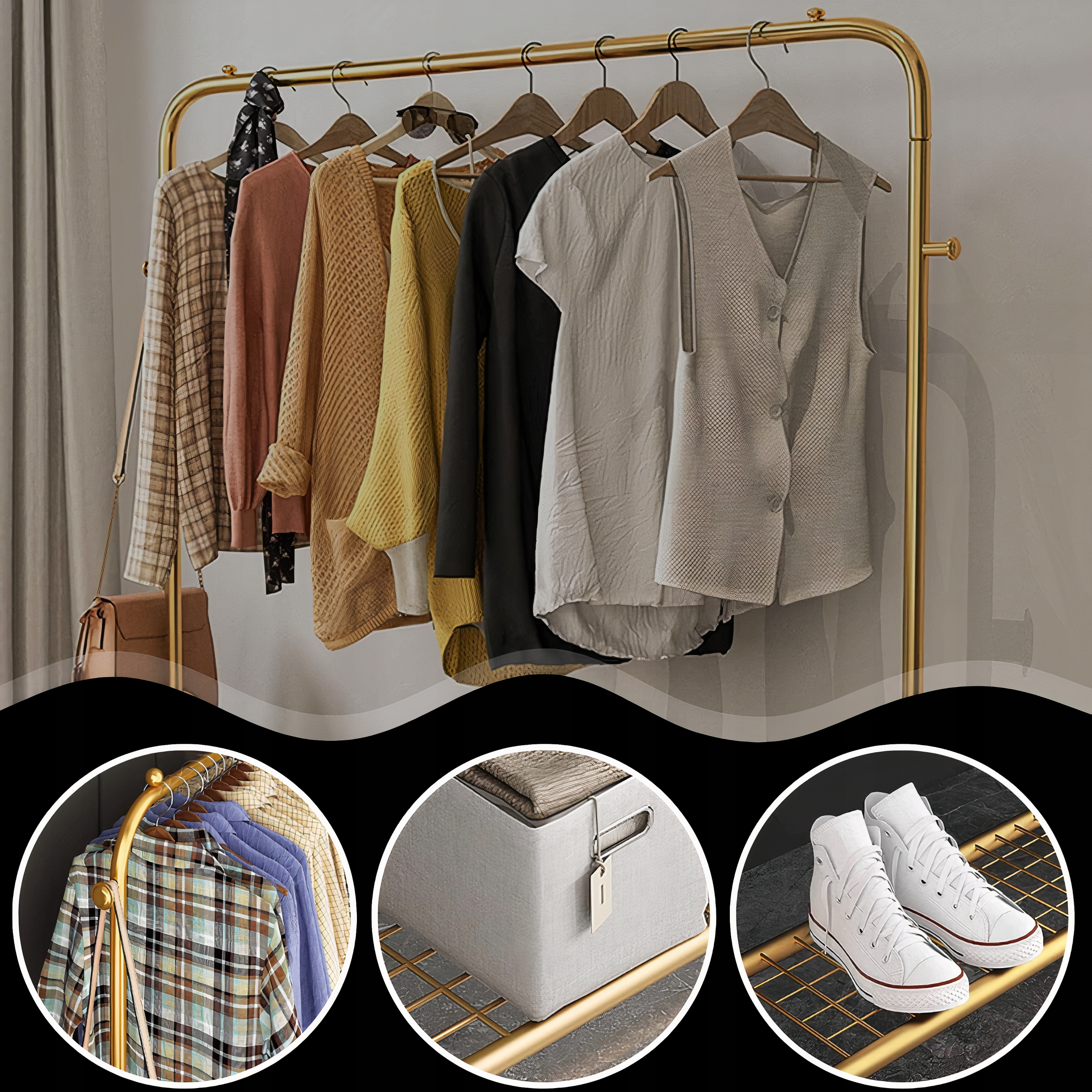 ZŁOTY WIESZAK NA UBRANIA STOJĄCY GOLD DESIGN 147CM LOFT GARDEROBA STOJAK Marka inna