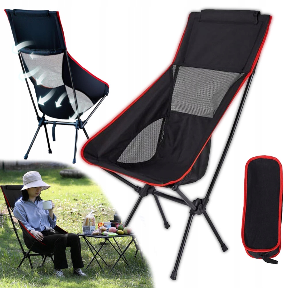 Krzesło Wędkarskie Turystyczne Składane Z Oparciem Przenośne Kempingowe