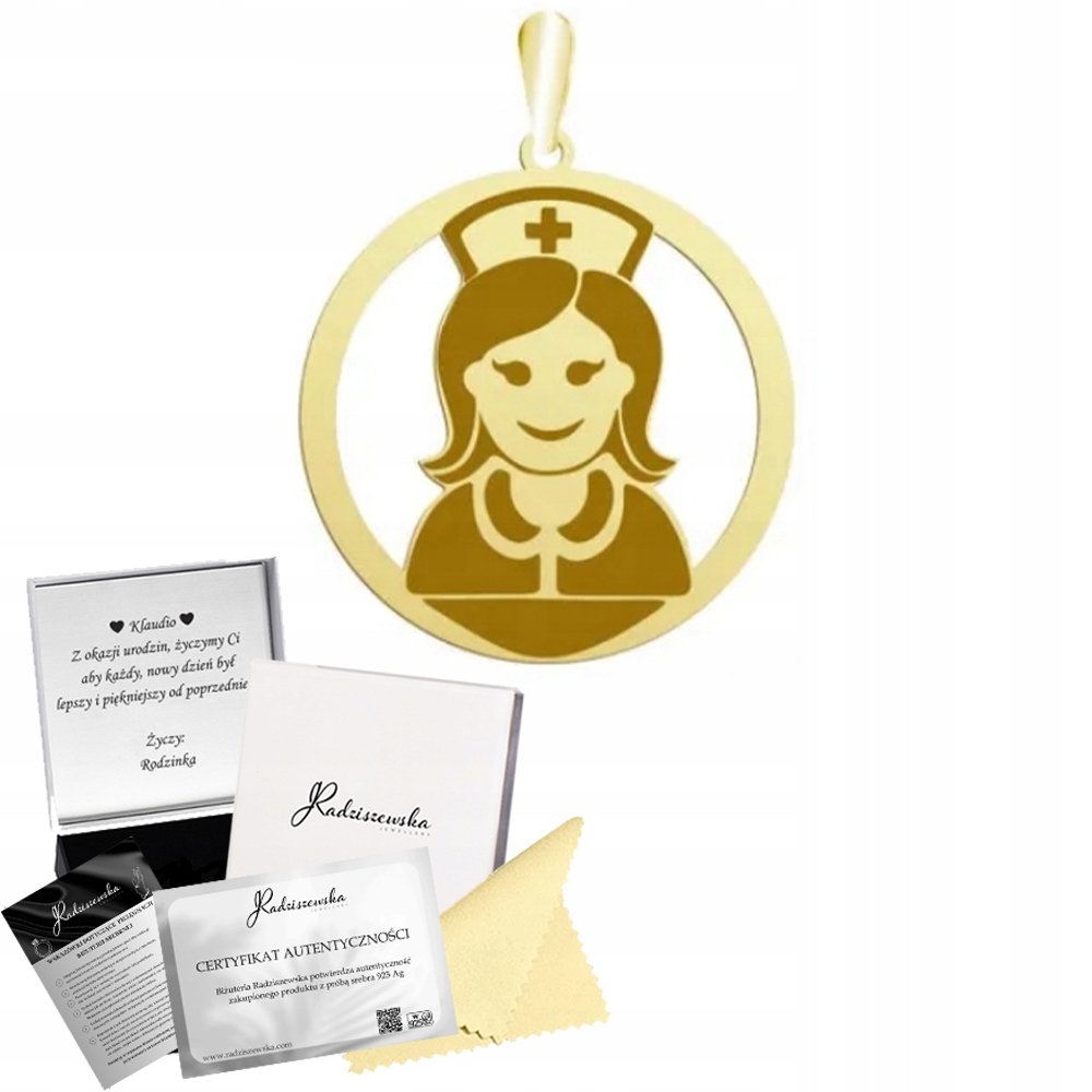 Zlatý Přívěsek Se Zdravotní Sestrou, Zdravotní Sestra Přívěsek Stříbro 925 Gravírování