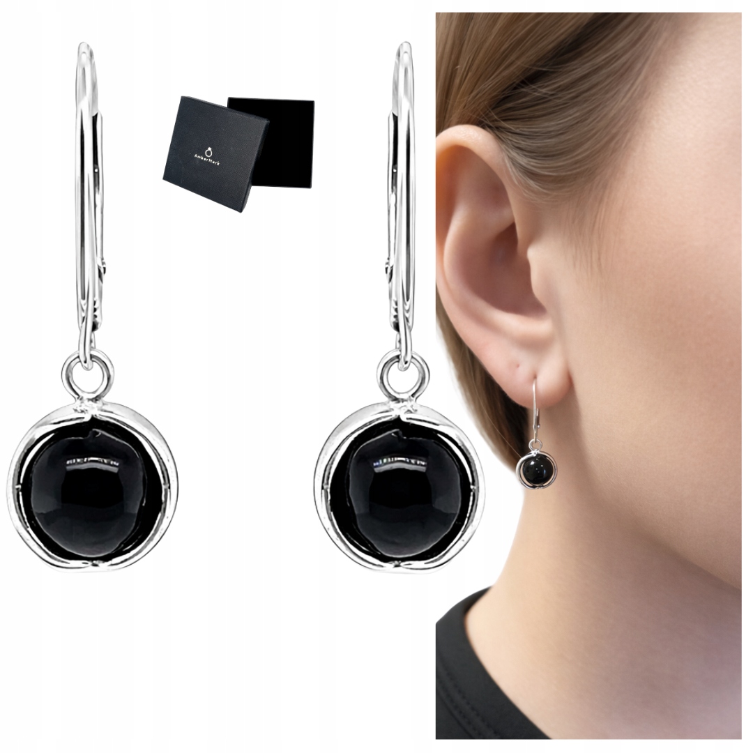 Stříbrné dlouhé závěsné náušnice s černým onyxem stříbro 925, zapínání