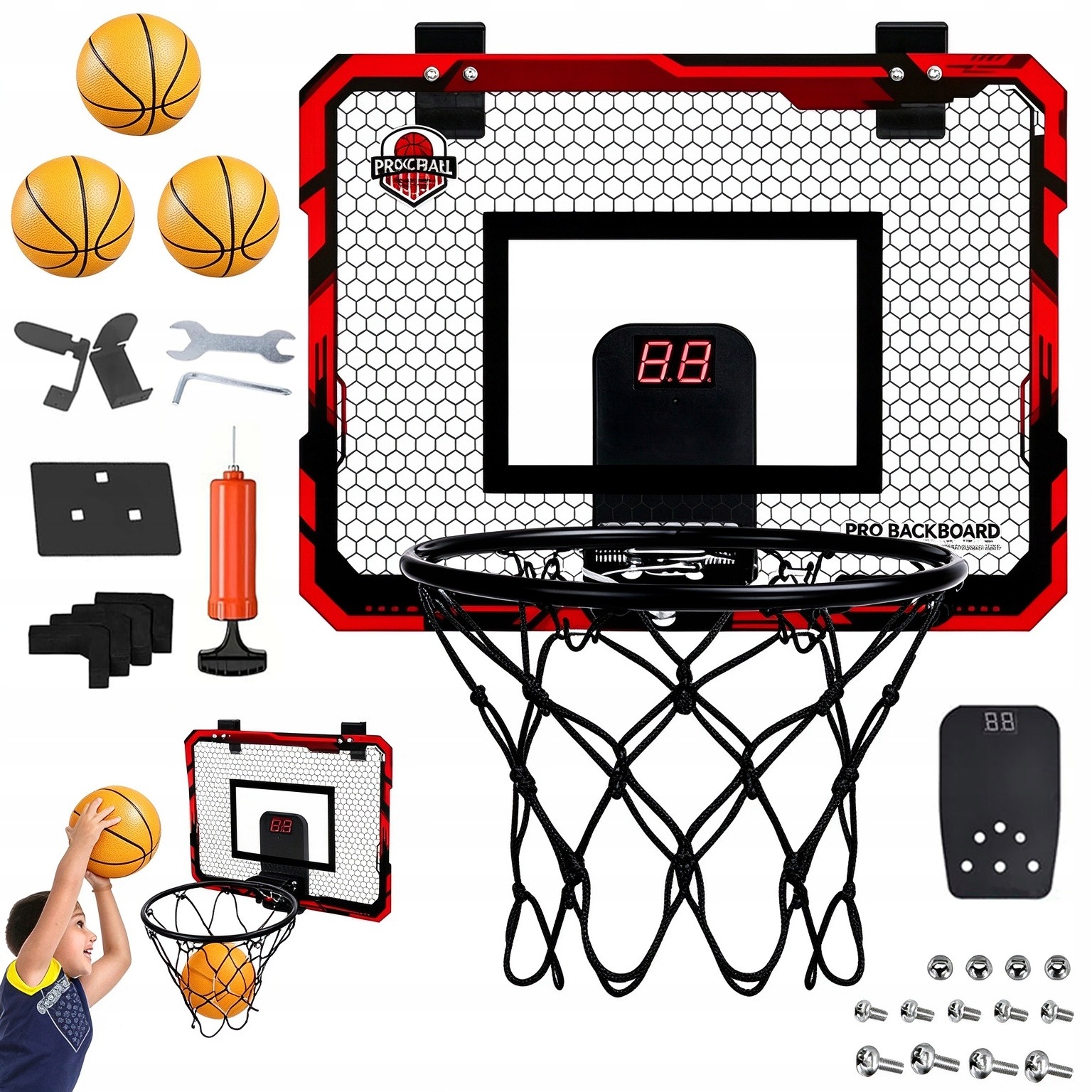 Basketbalový Koš Mini S Počítadlem Bodů, Montáž Na Dveře 3 Míčky