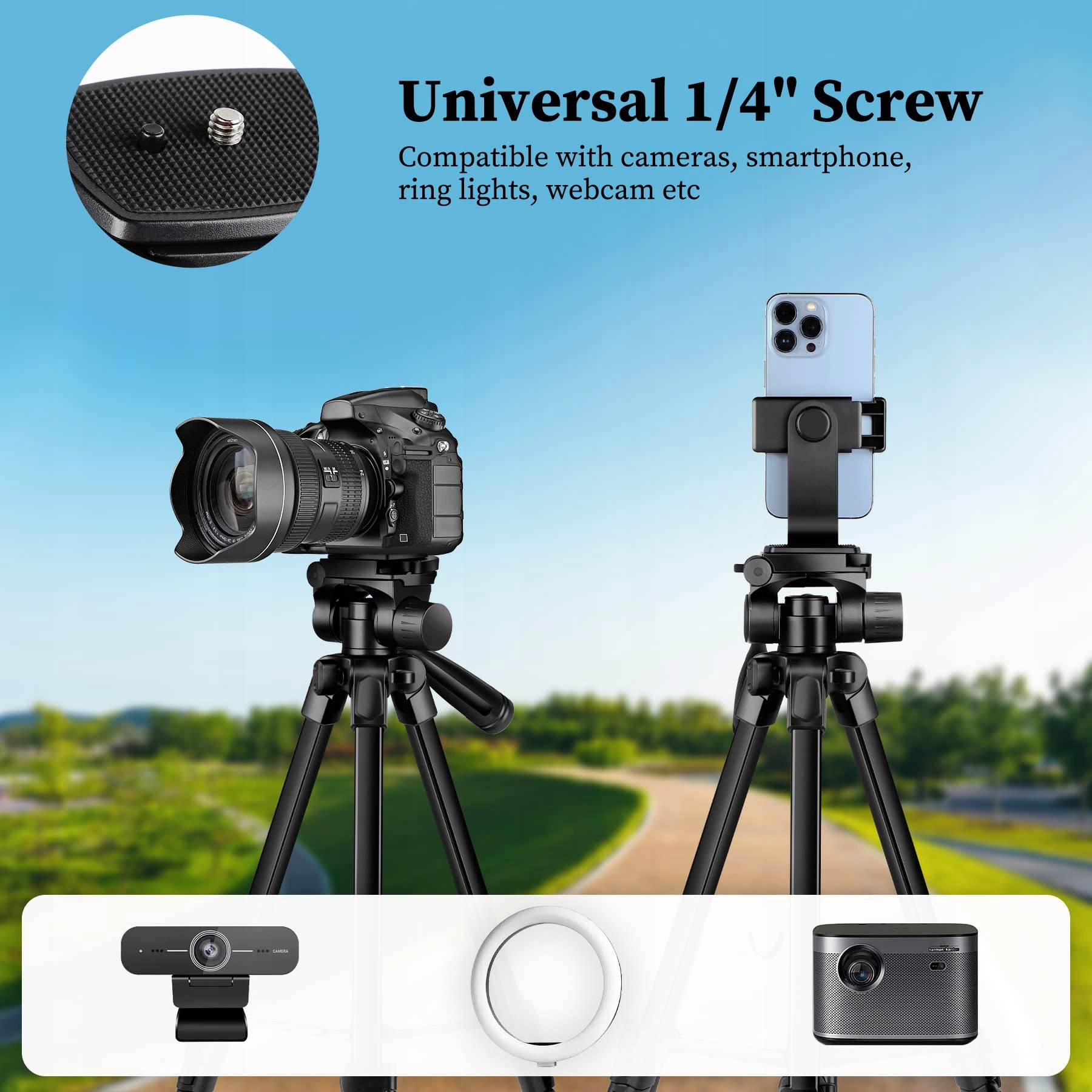 JOILCAN Statyw Kamera 171cm Z Pilotem i Uchwyt Telefonu do iPhone Samsung — miniatura 3