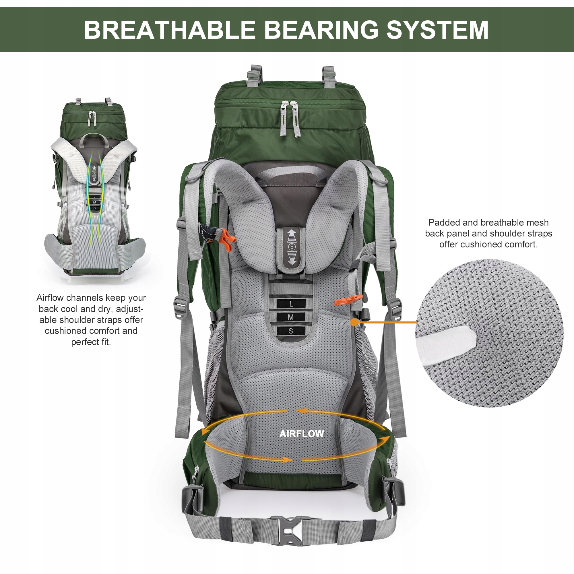 MOUNTAINTOP Plecak Trekkingowy 70L Wodoodporny Na Wędrówki i Camping — miniatura 4