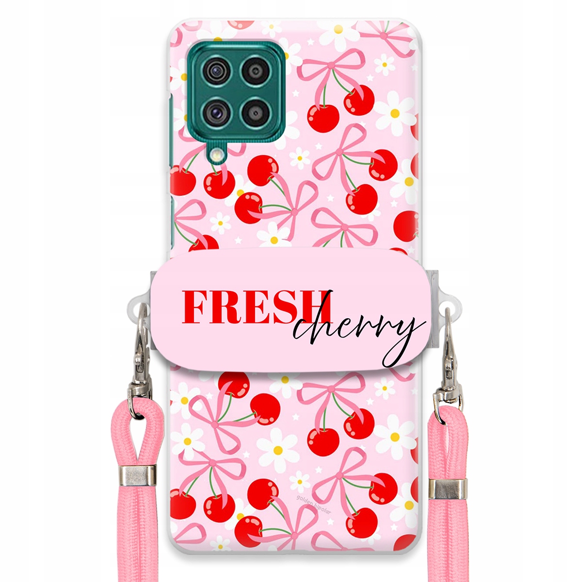 Puzdro na Samsung M62 Case Držiak šnúrok Ružový Fresh Cherry Čerešňové mašle
