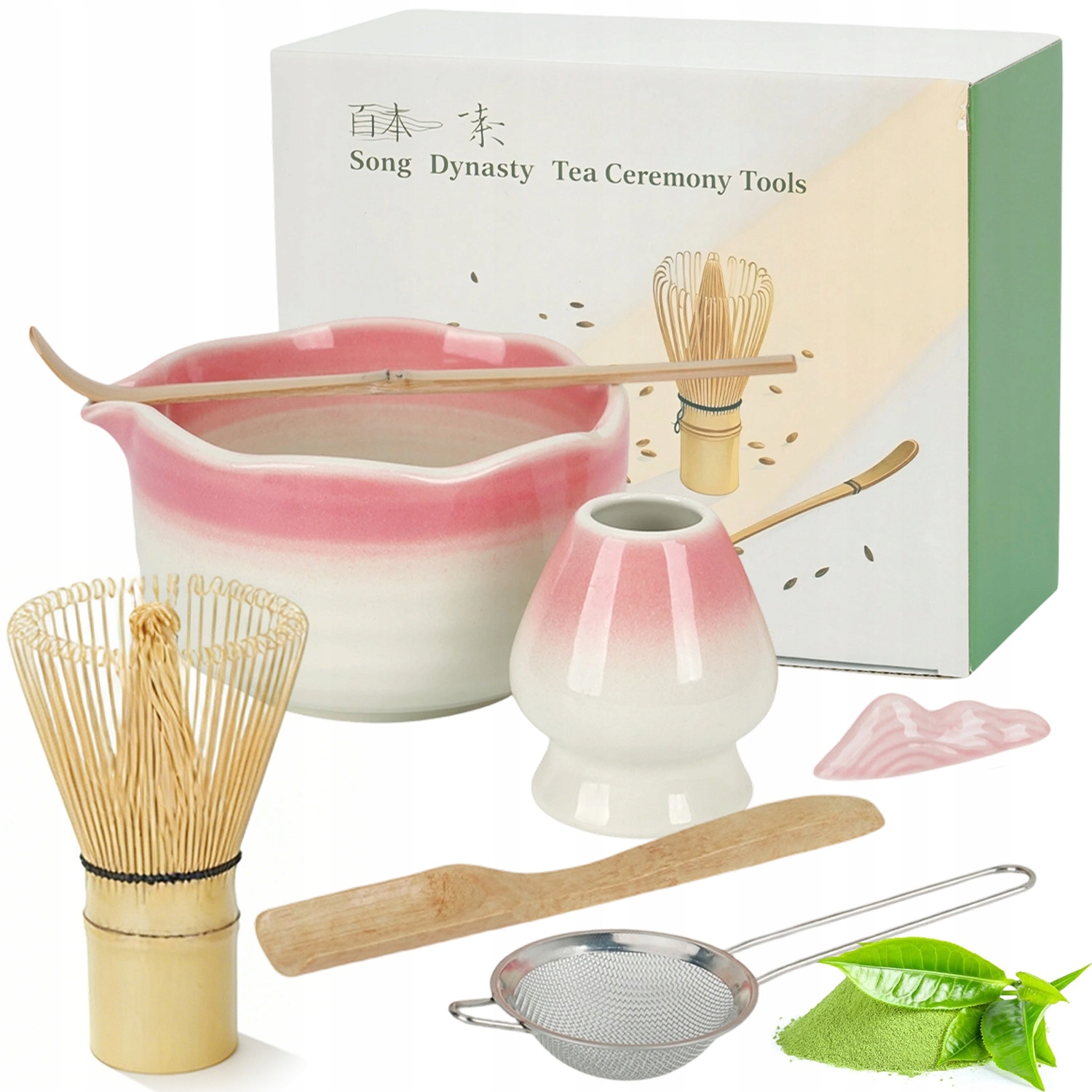 Zestaw Prezentowy Do Herbaty Matcha Czarka Miotełka Zielony 7SZT